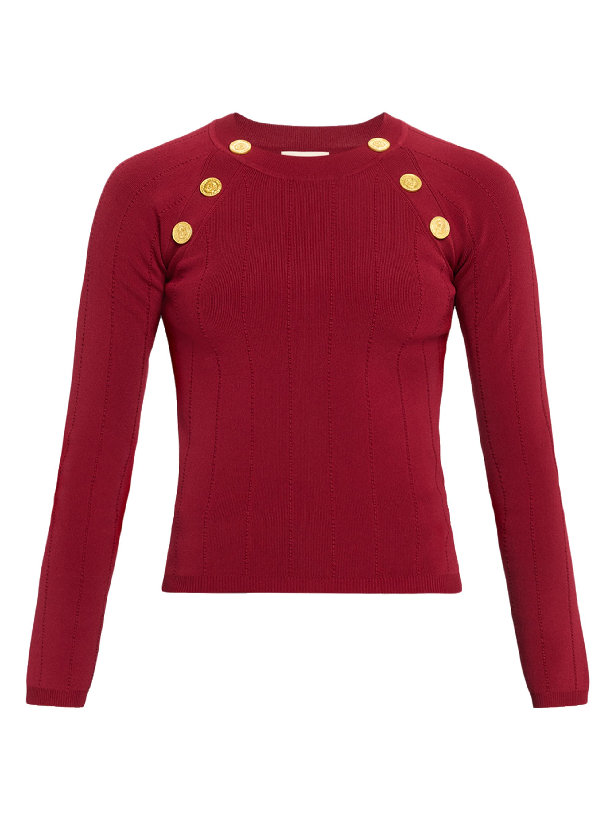 L'AGENCE Women's Gretchen Button Crewneck Sweater - Dark Red