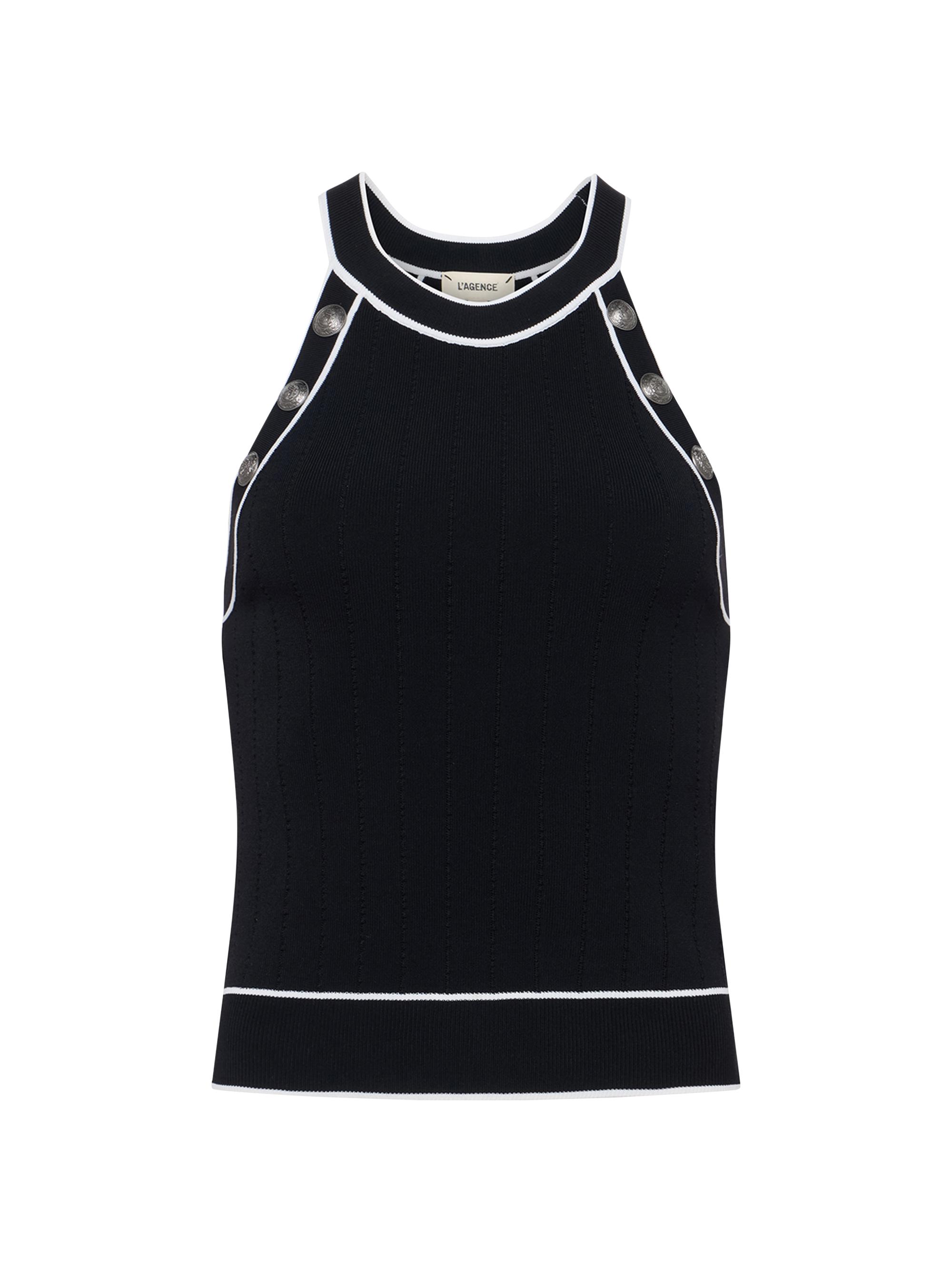 L'AGENCE Women's Rosemary Button Tank - Black White