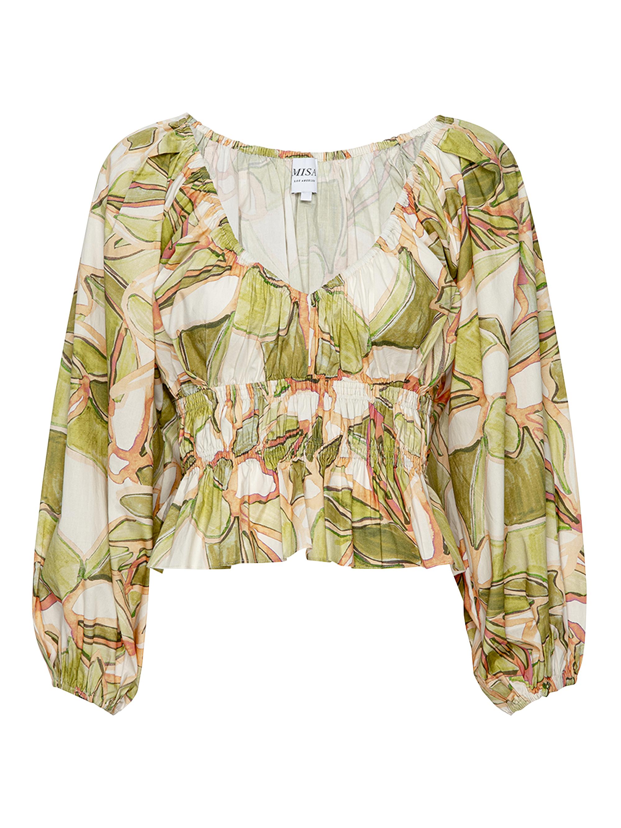 Misa Los Angeles Women's Halia Abstract Blouson-Sleeve Cotton Top