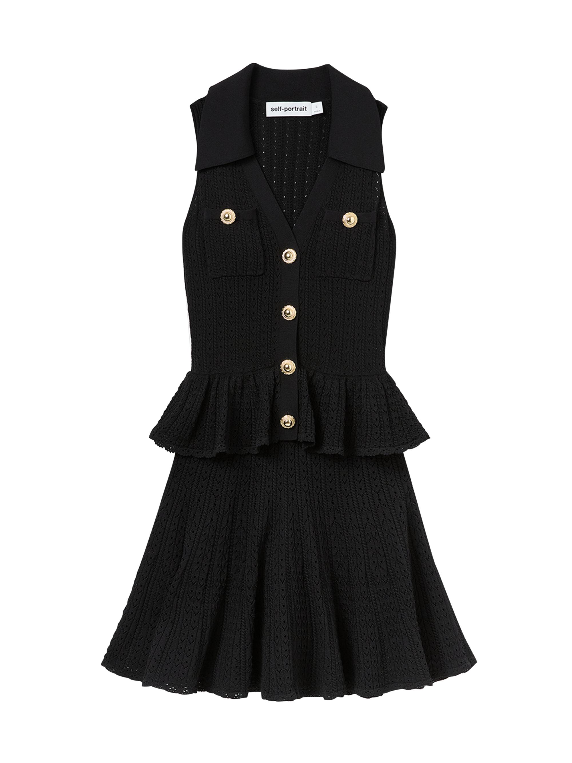 Self-Portrait Women's Pointelle-Knit Peplum Minidress - Black