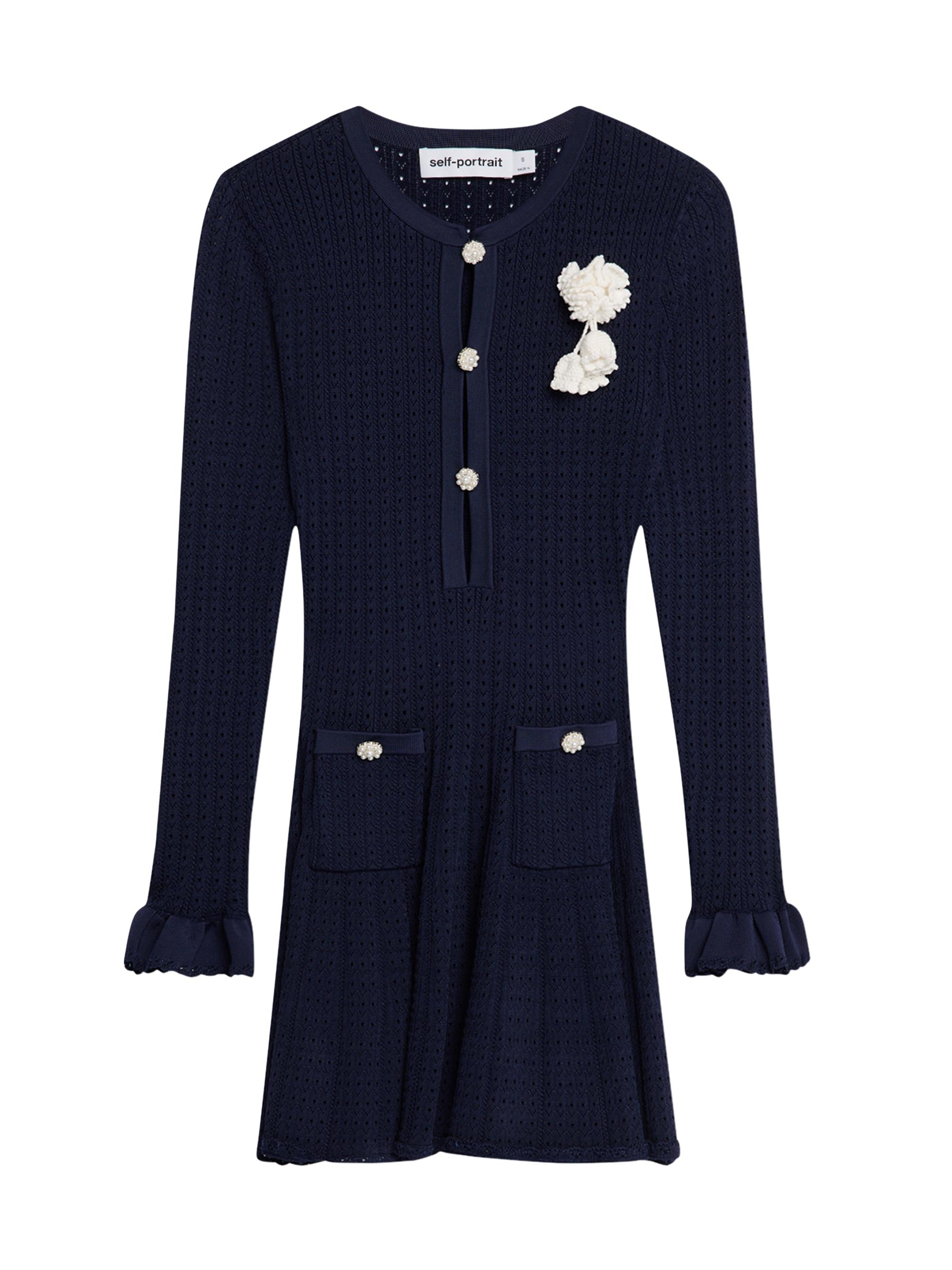 Self-Portrait Women's Pointelle-Knit Flower Minidress - Navy