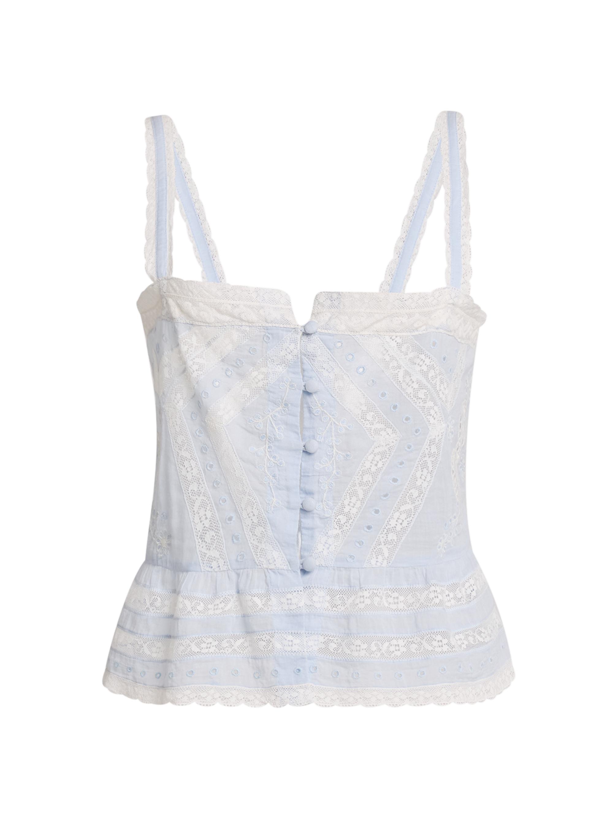 LoveShackFancy Women's Pruitt Cotton Embroidered Top - Blue White