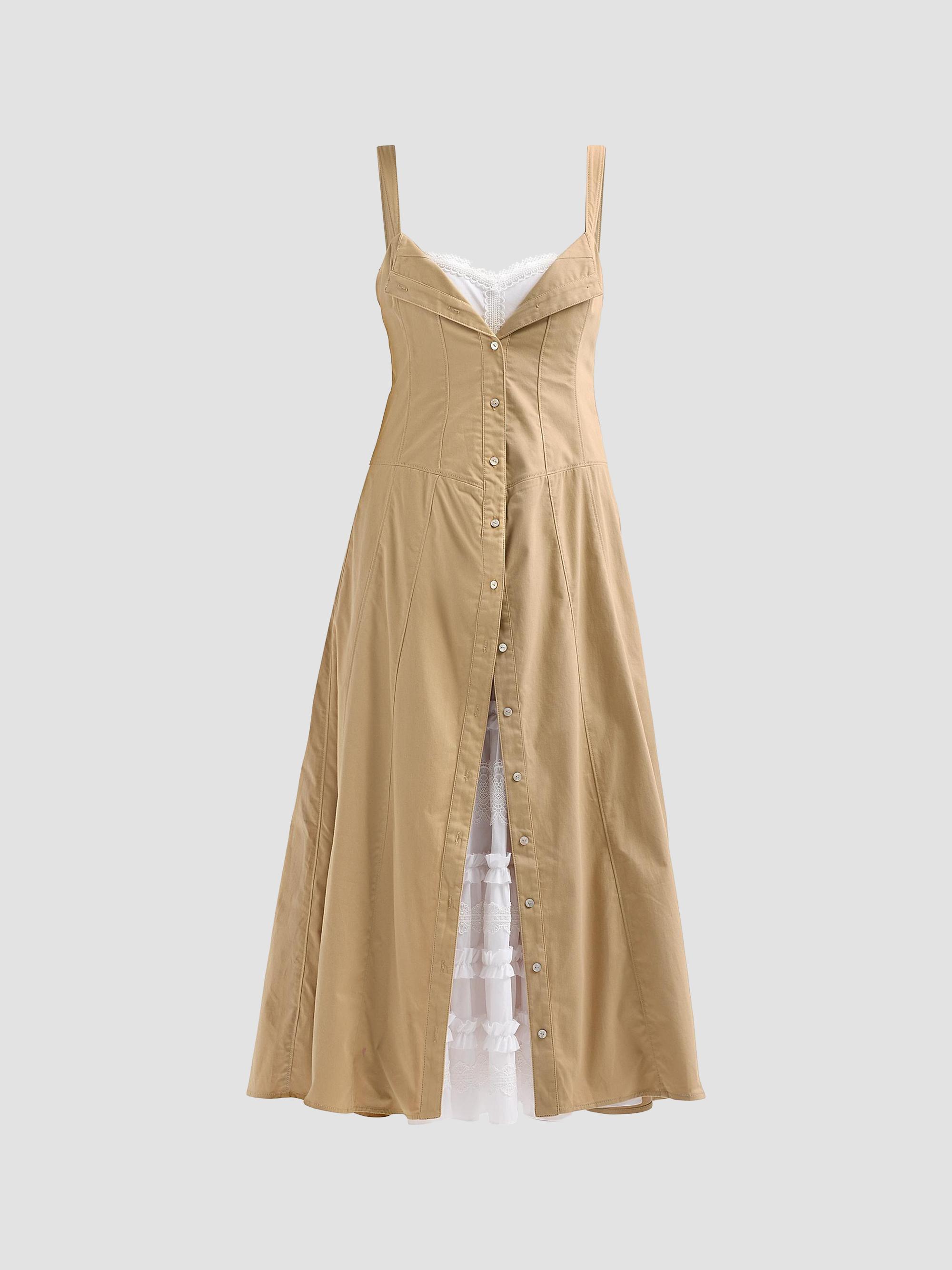 Cinq à Sept Women's Lucil Mixed-Media Midi Dress - Khaki White | Thumbnail 6