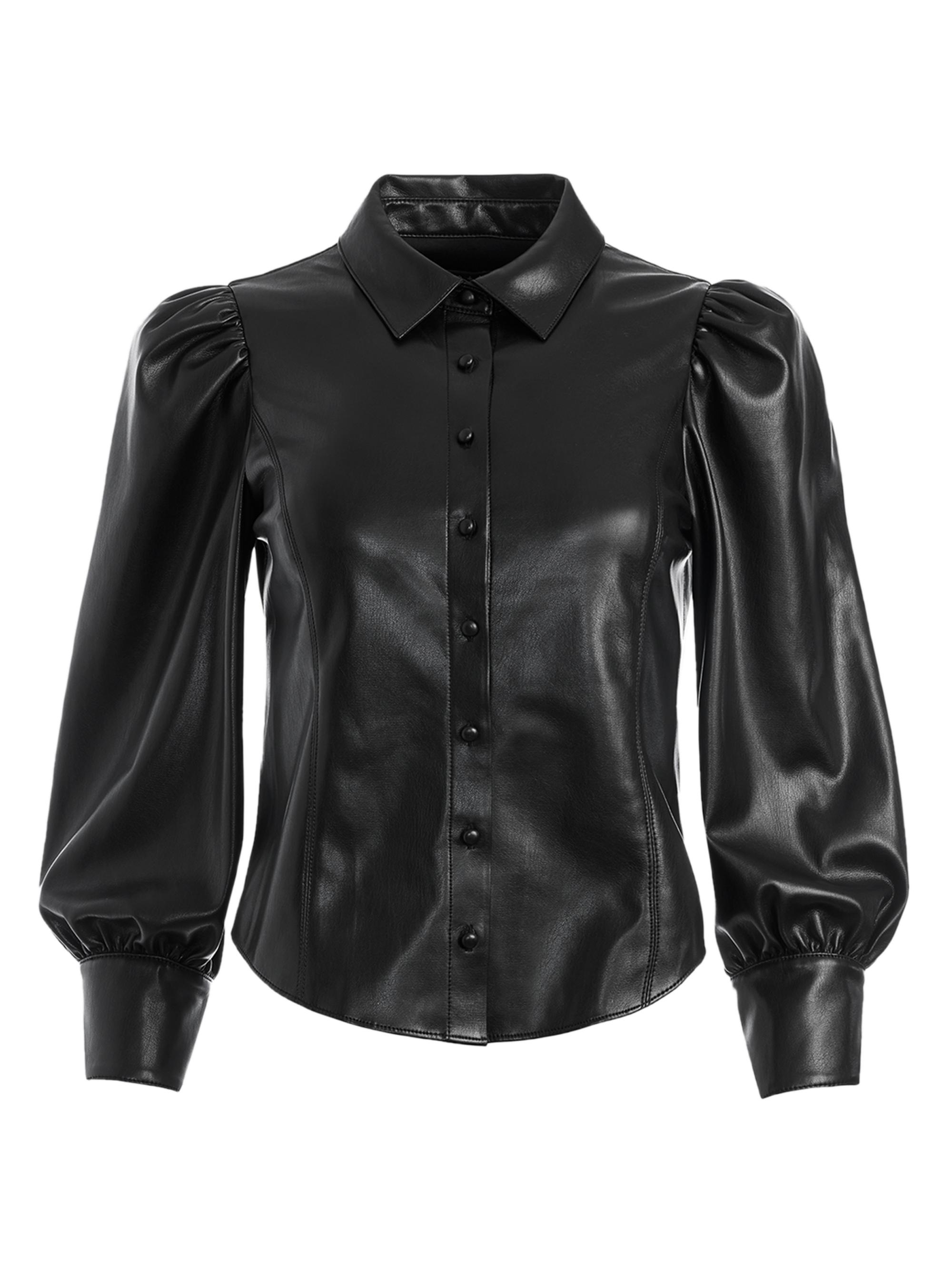 ALICE + OLIVIA Women's Nadine Puff-Sleeve Vegan Leather Blouse - Black