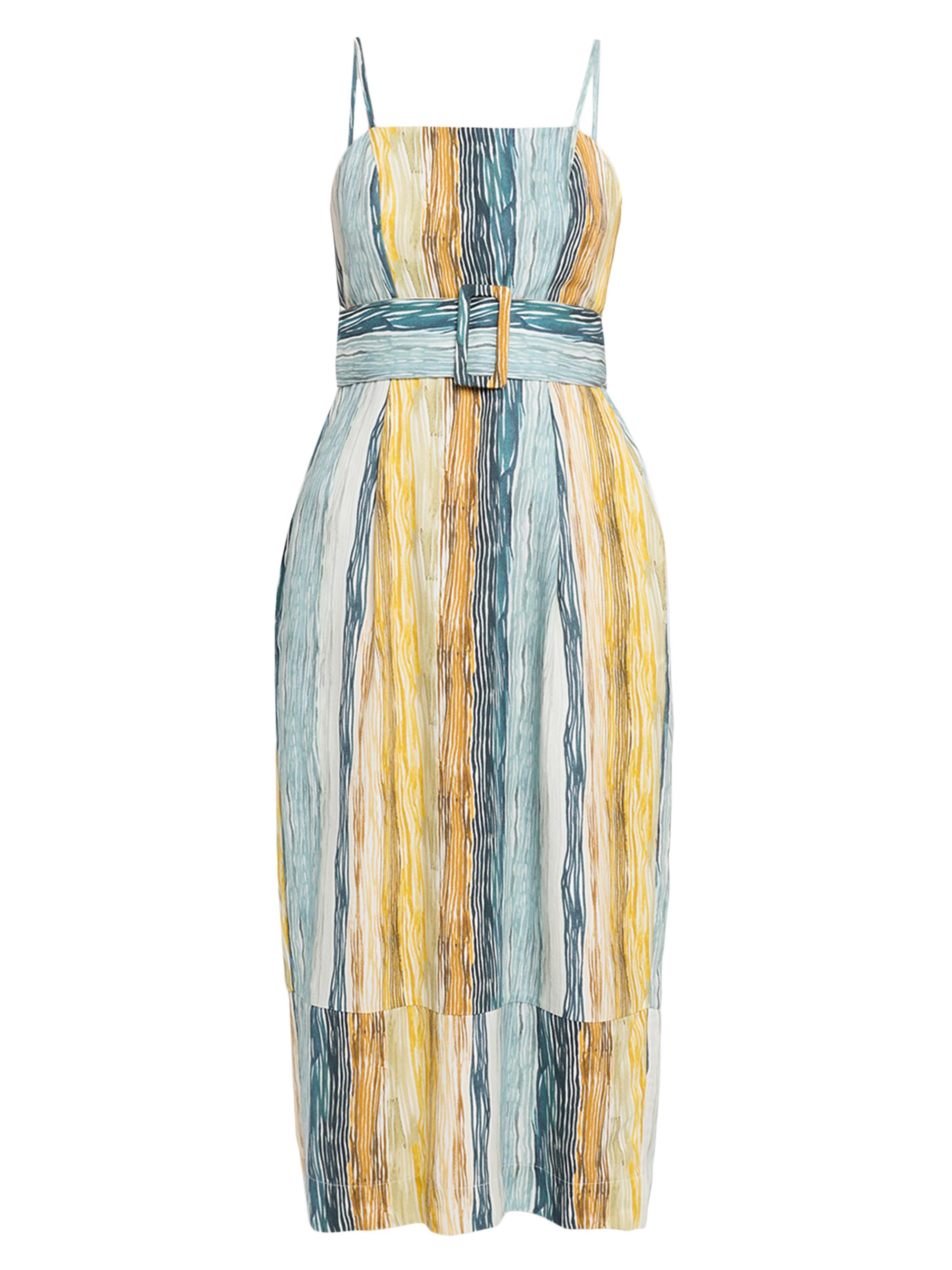 Artichoke Striped Linen-Blend Belted Midi-Dress