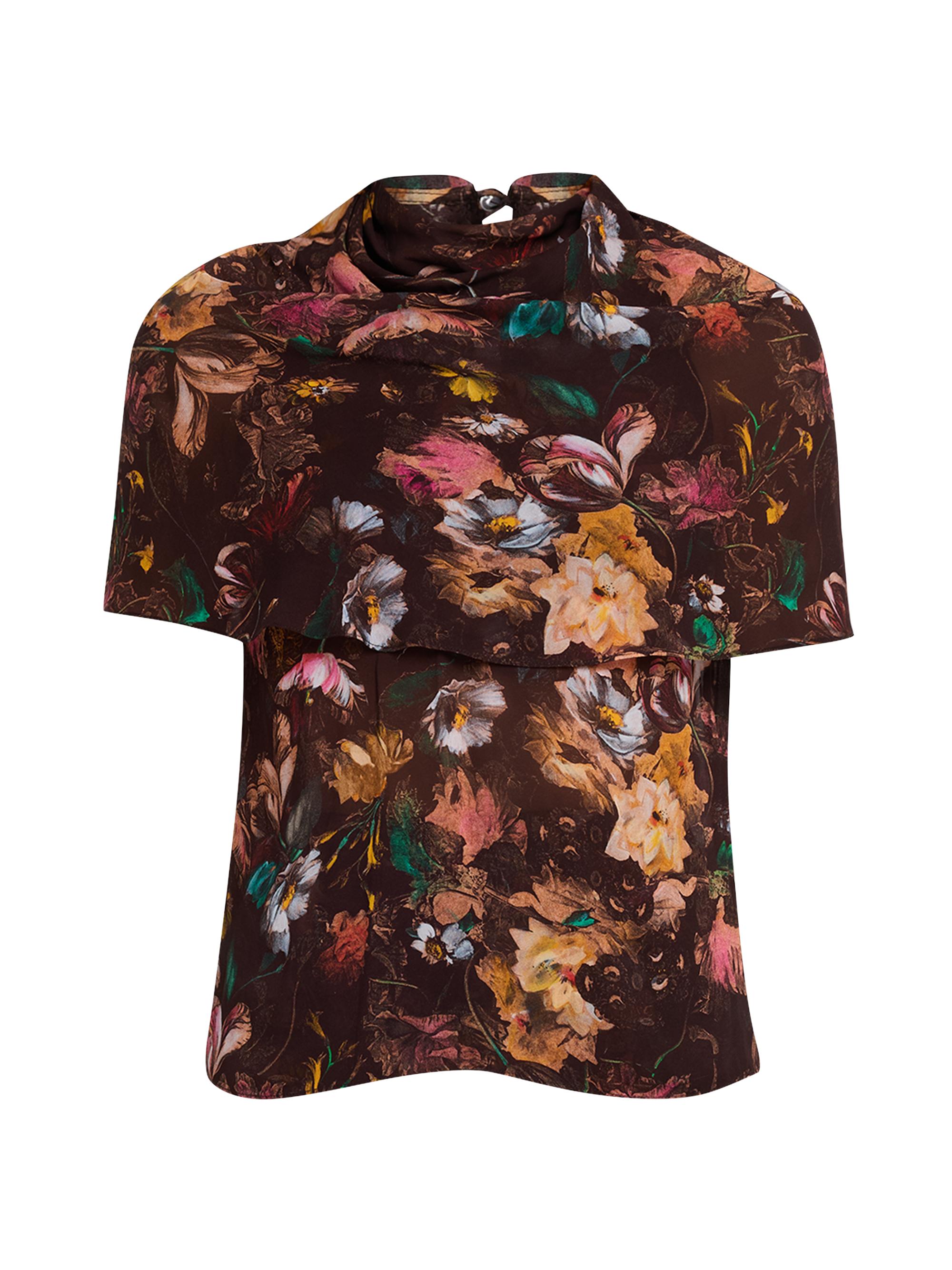 Lela Rose Women's Floral Cowlneck Blouse - Brown