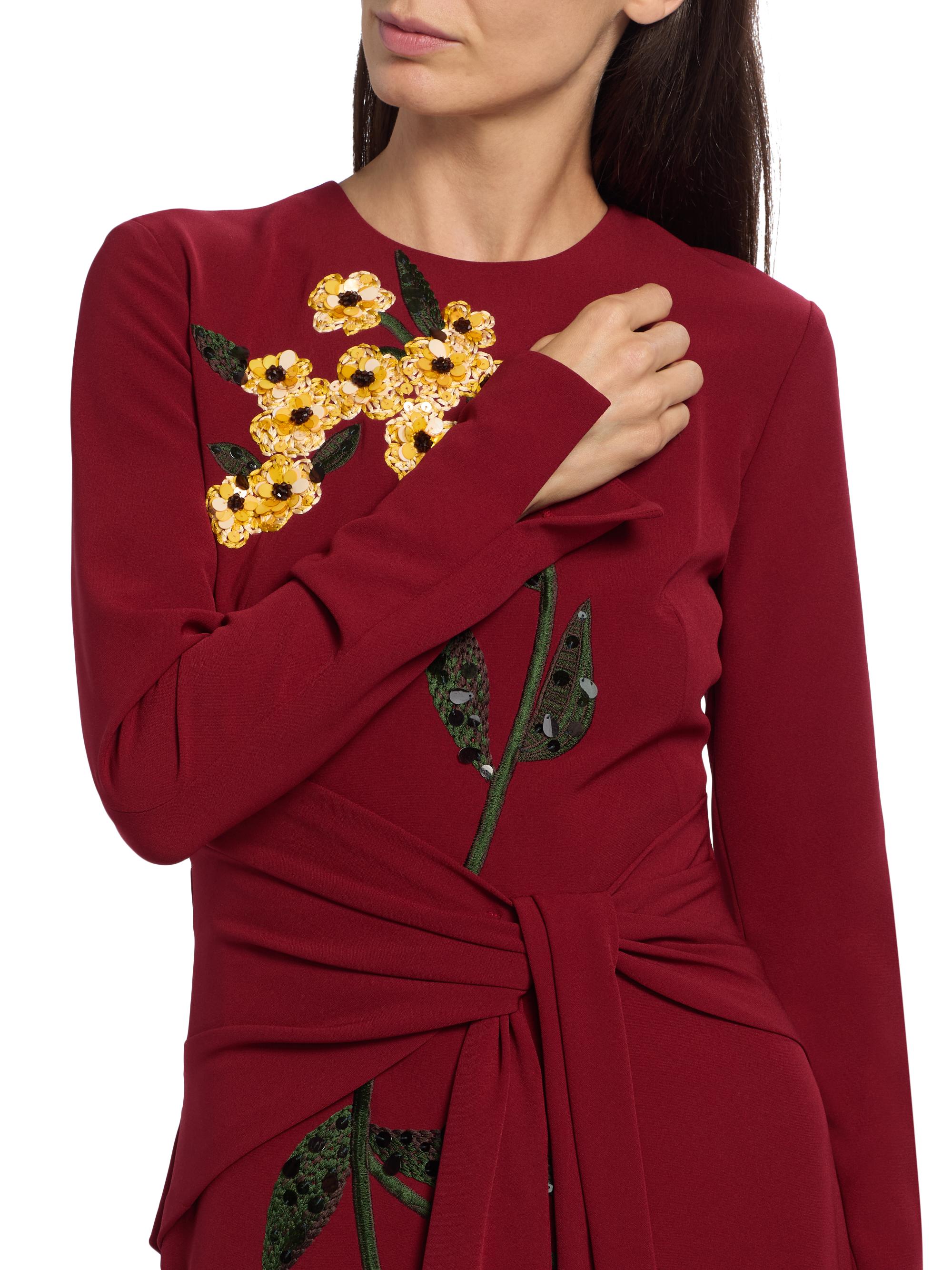 Lela Rose Women's Sequin-Embellished Floral Tie-Waist Midi-Dress - Wine | Thumbnail 6