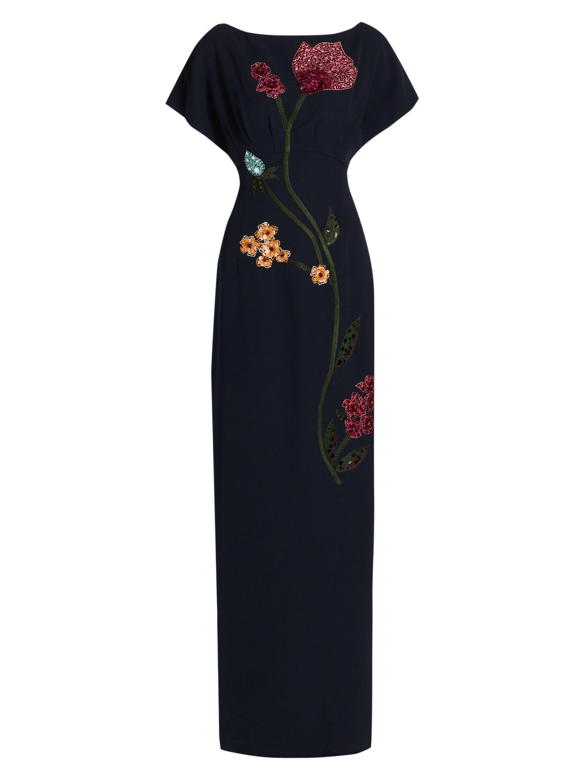 Lela Rose Women's Savannah Floral Embroidered Sheath Gown - Navy