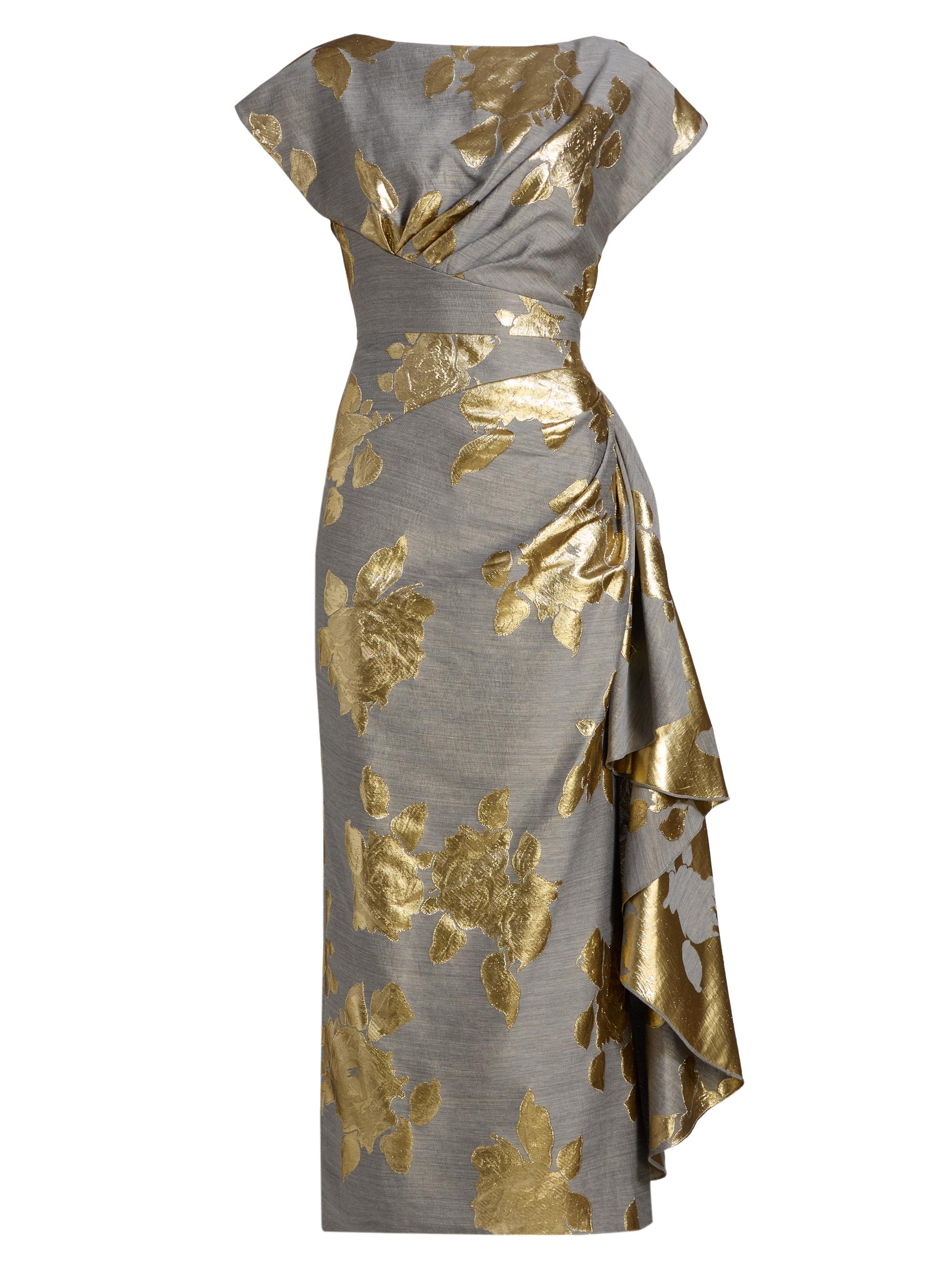 Lela Rose Women's Florence Metallic Floral Cocktail Dress - Gold Grey