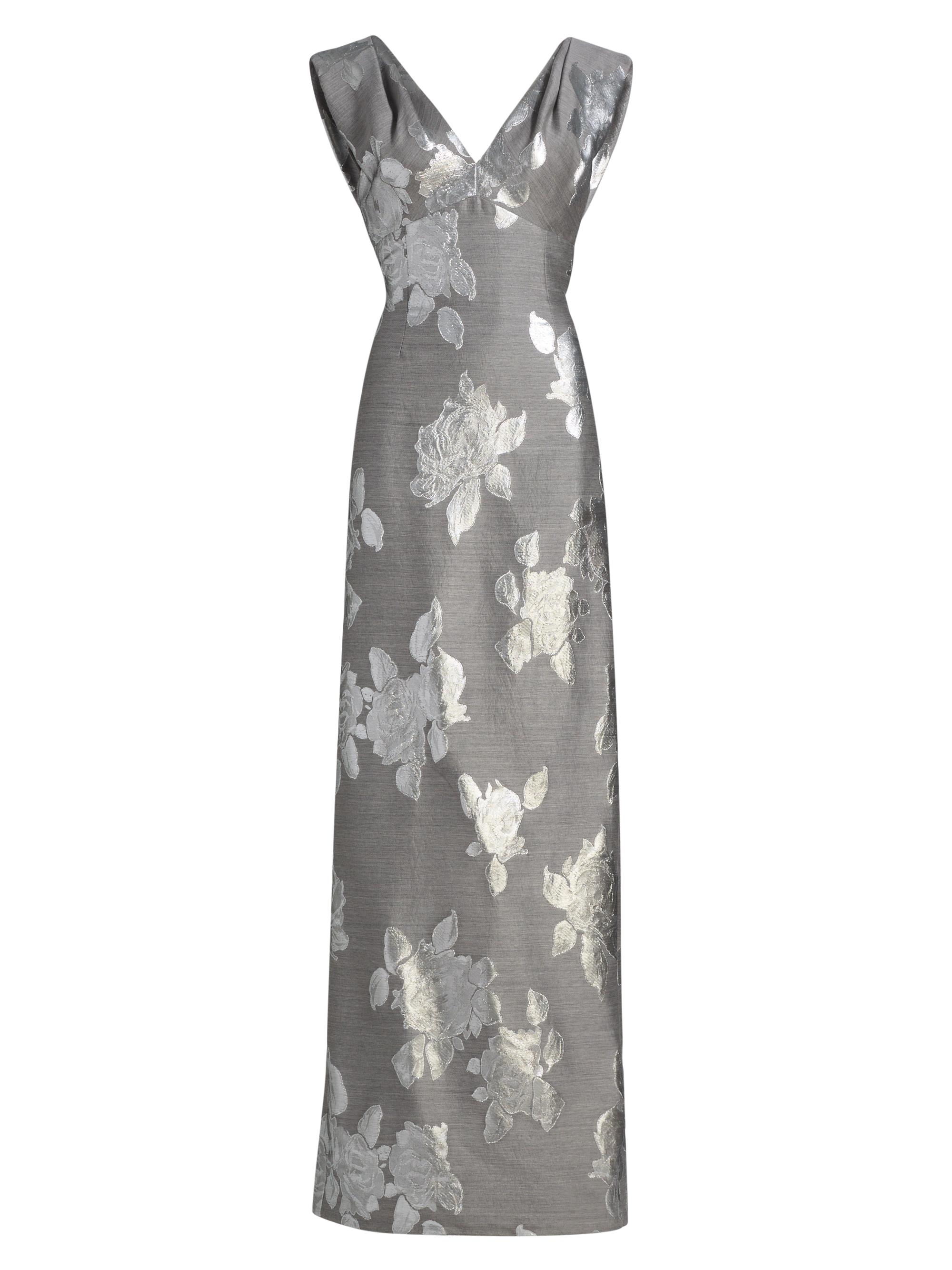 Lela Rose Women's Metallic Floral V-Neck Gown - Silver Grey