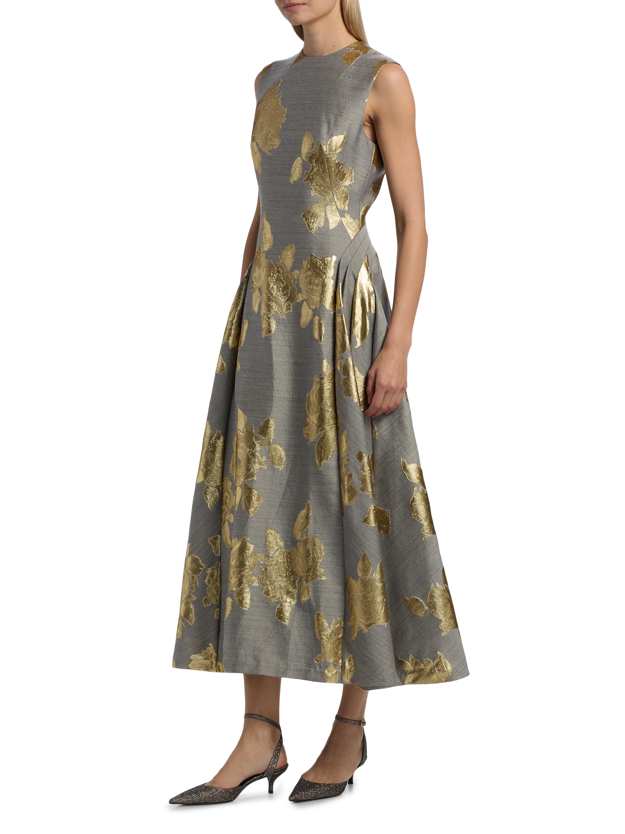 metallic floral cocktail dress Windsor Sofie Metallic Floral High-Slit Formal Dress in Red | Size: S