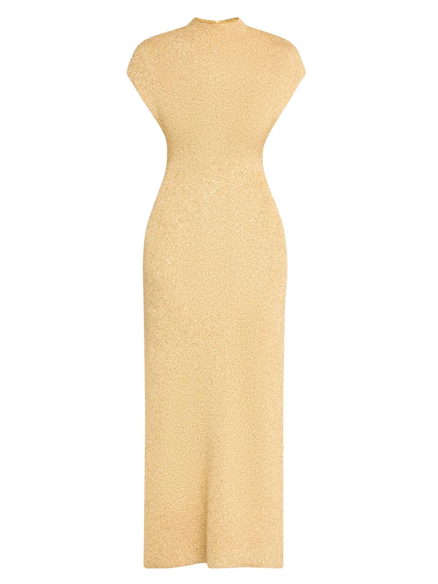 Lela Rose | Sequin Knit Mock Neck Dress | L | Sunlight