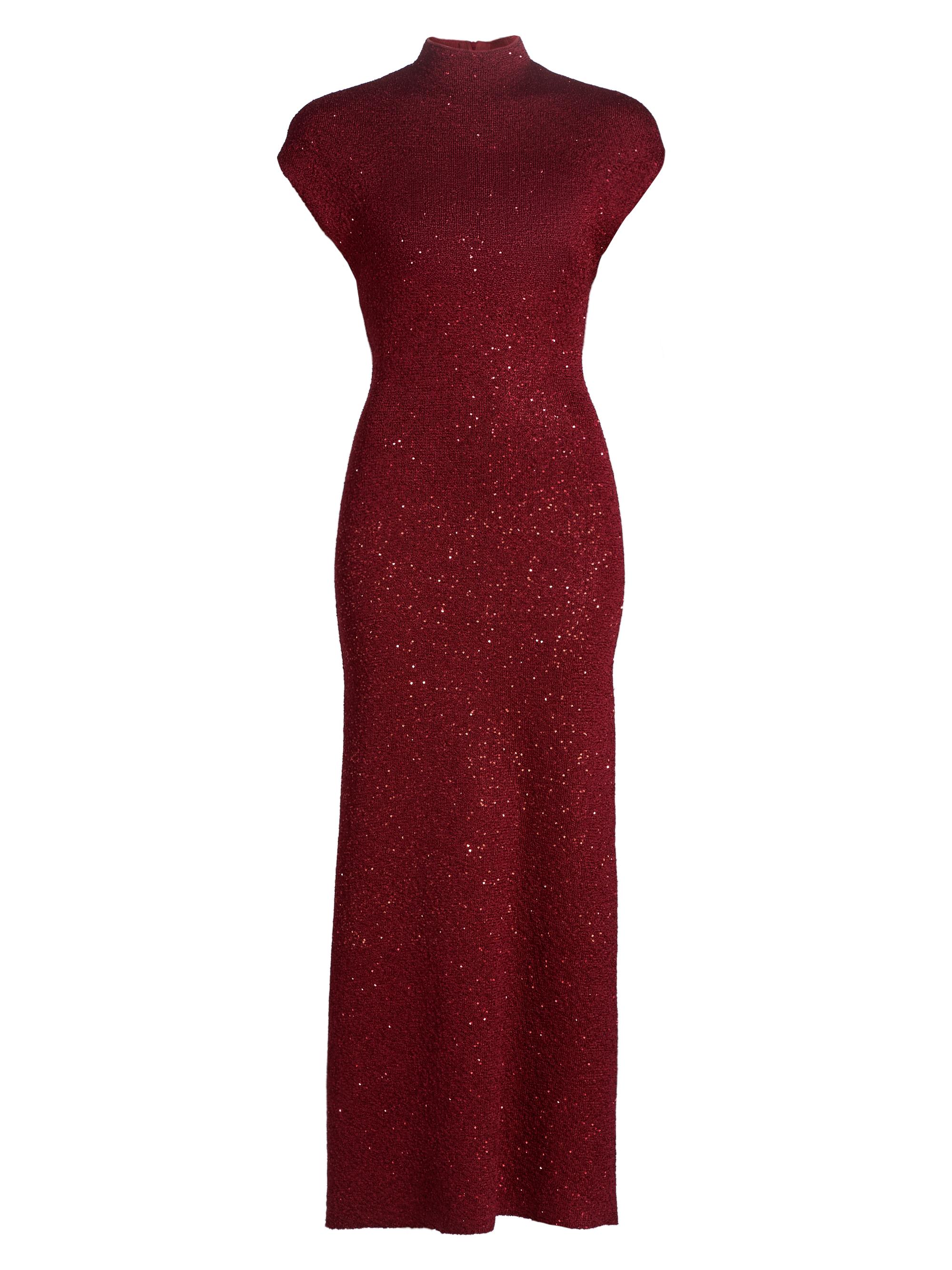 Lela Rose Women's Sequined Knit Mock Turtleneck Body-Con Dress - Wine