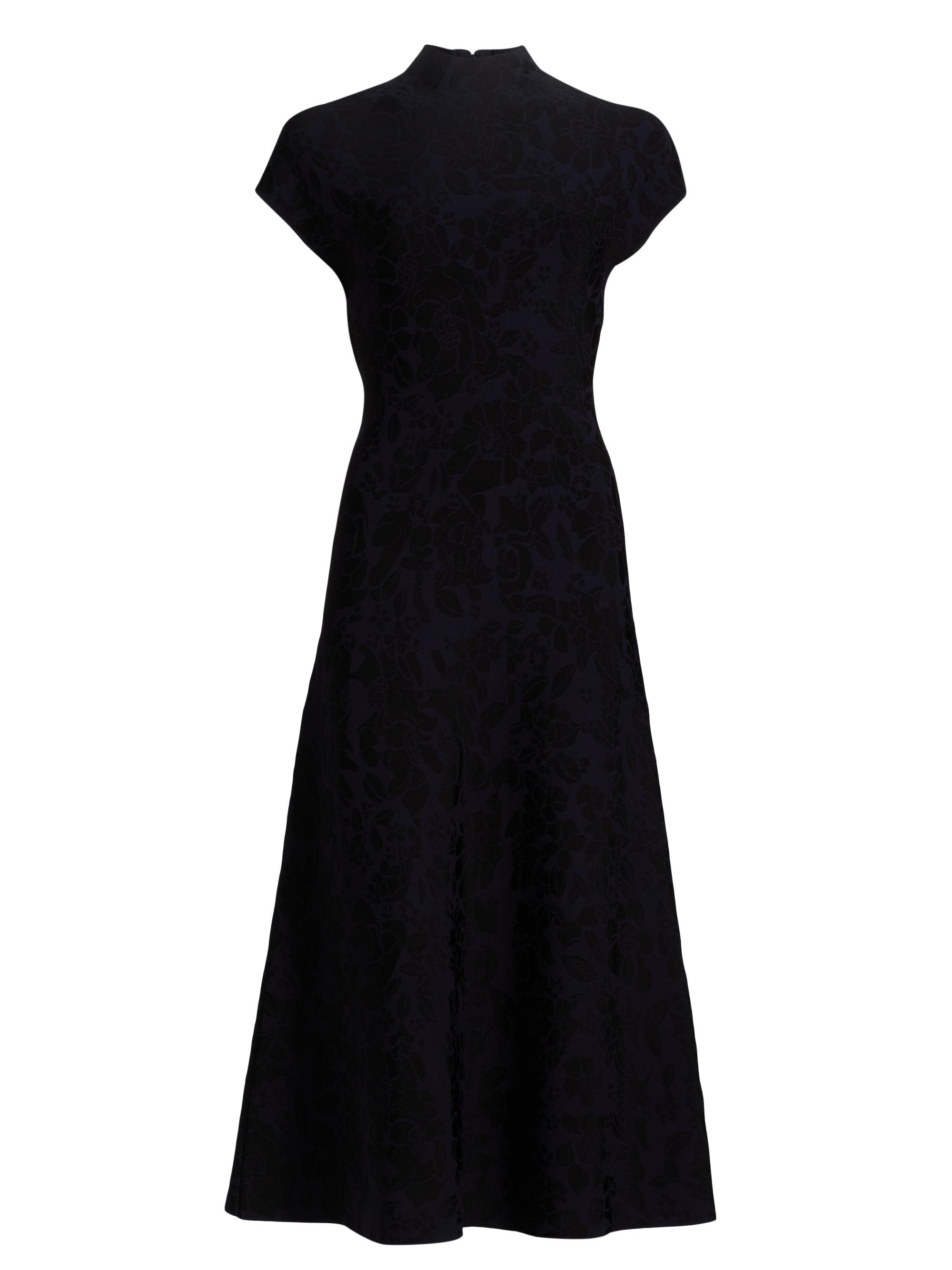 Lela Rose Women's Floral Jacquard Mock Turtleneck Dress - Navy Black