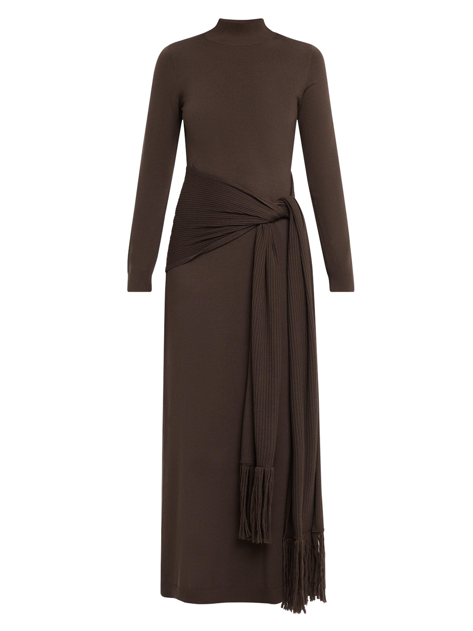 Lela Rose Women's Jersey Tie-Waist Midi-Dress - Brown