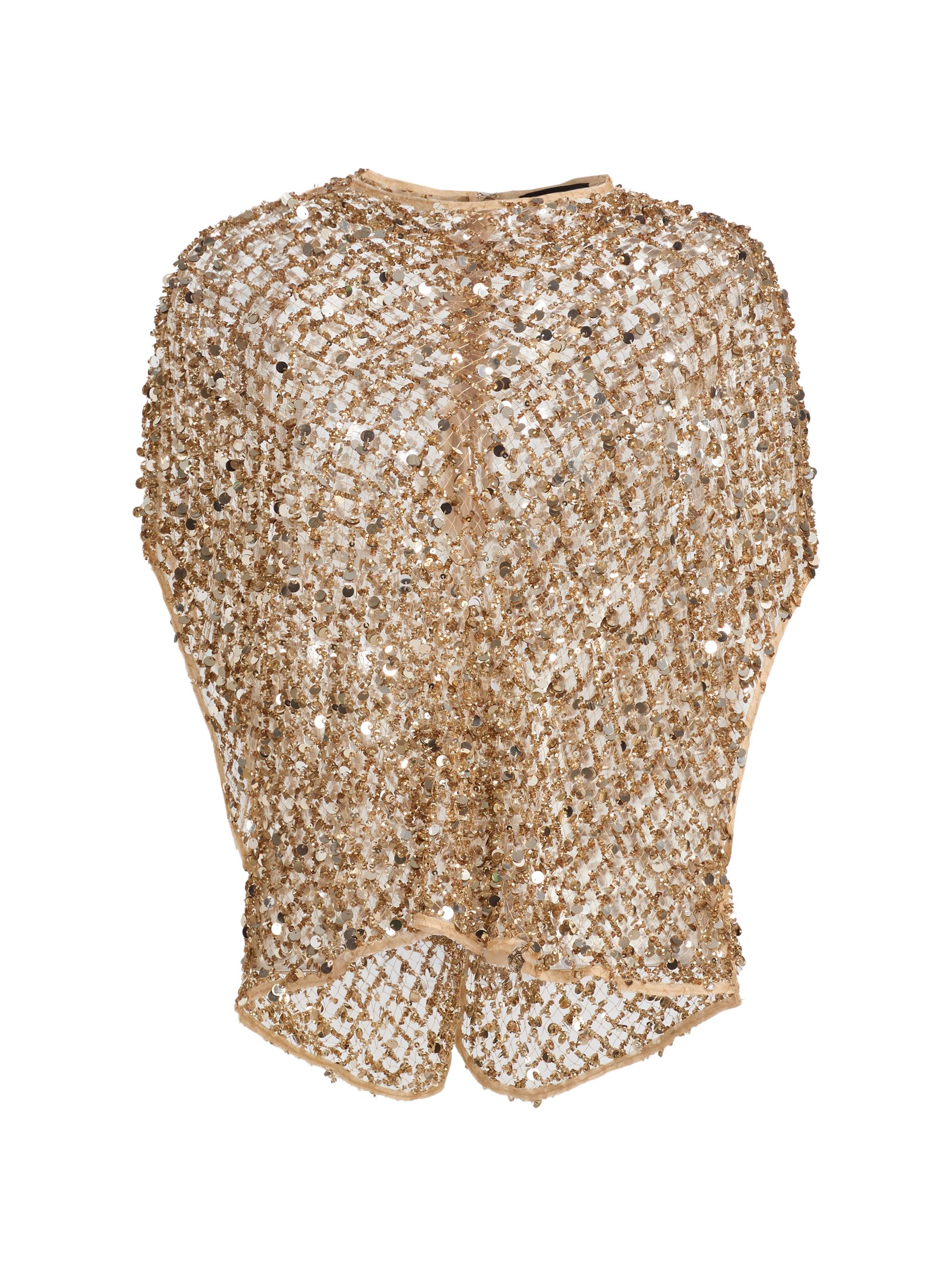 LaPointe Women's Net Mesh Sequin Cape T-Shirt - Pale Gold | Thumbnail 8