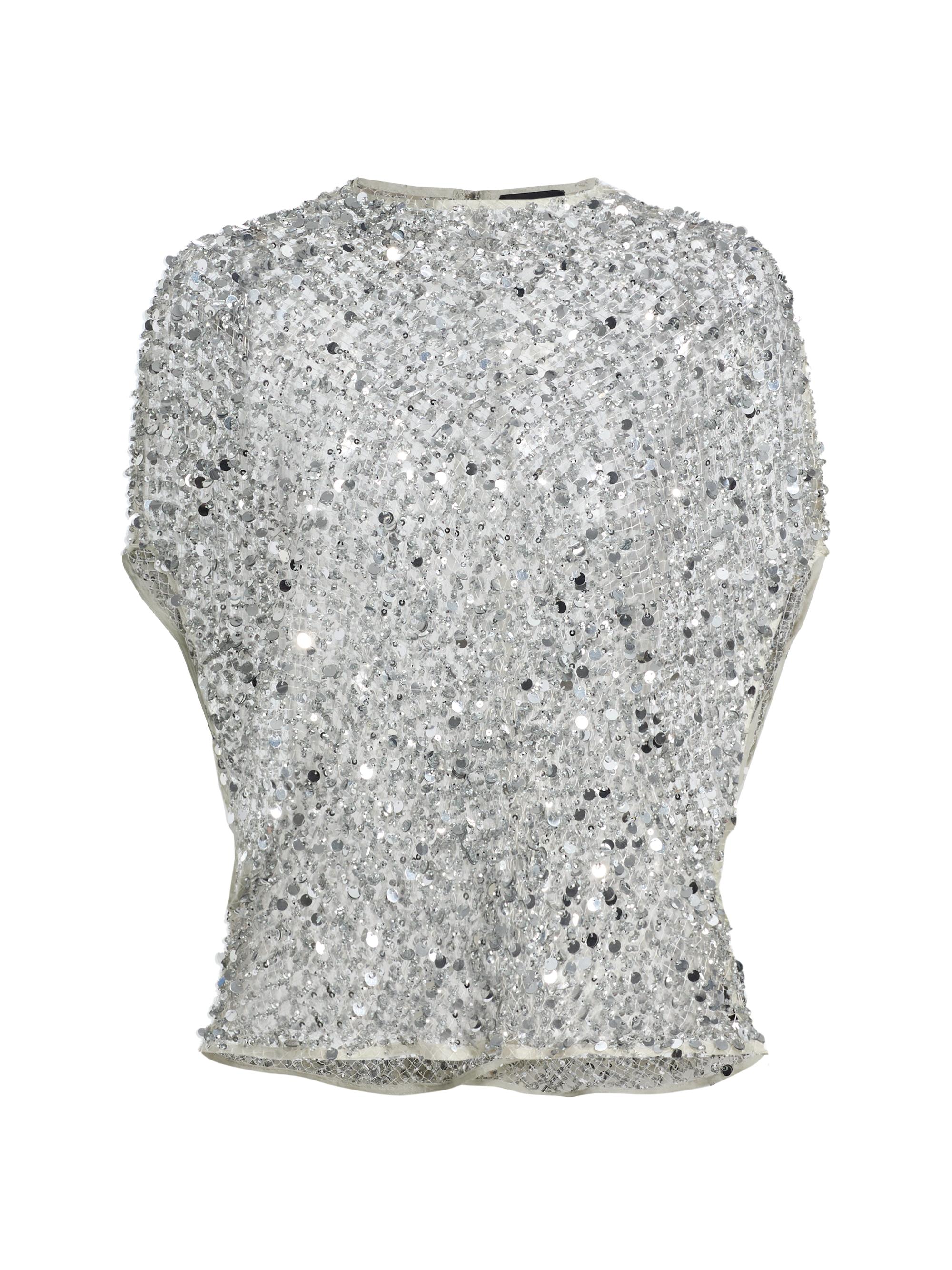 LaPointe Women's Net Mesh Sequin Cape T-Shirt - Pale Gold - Women's Clothing