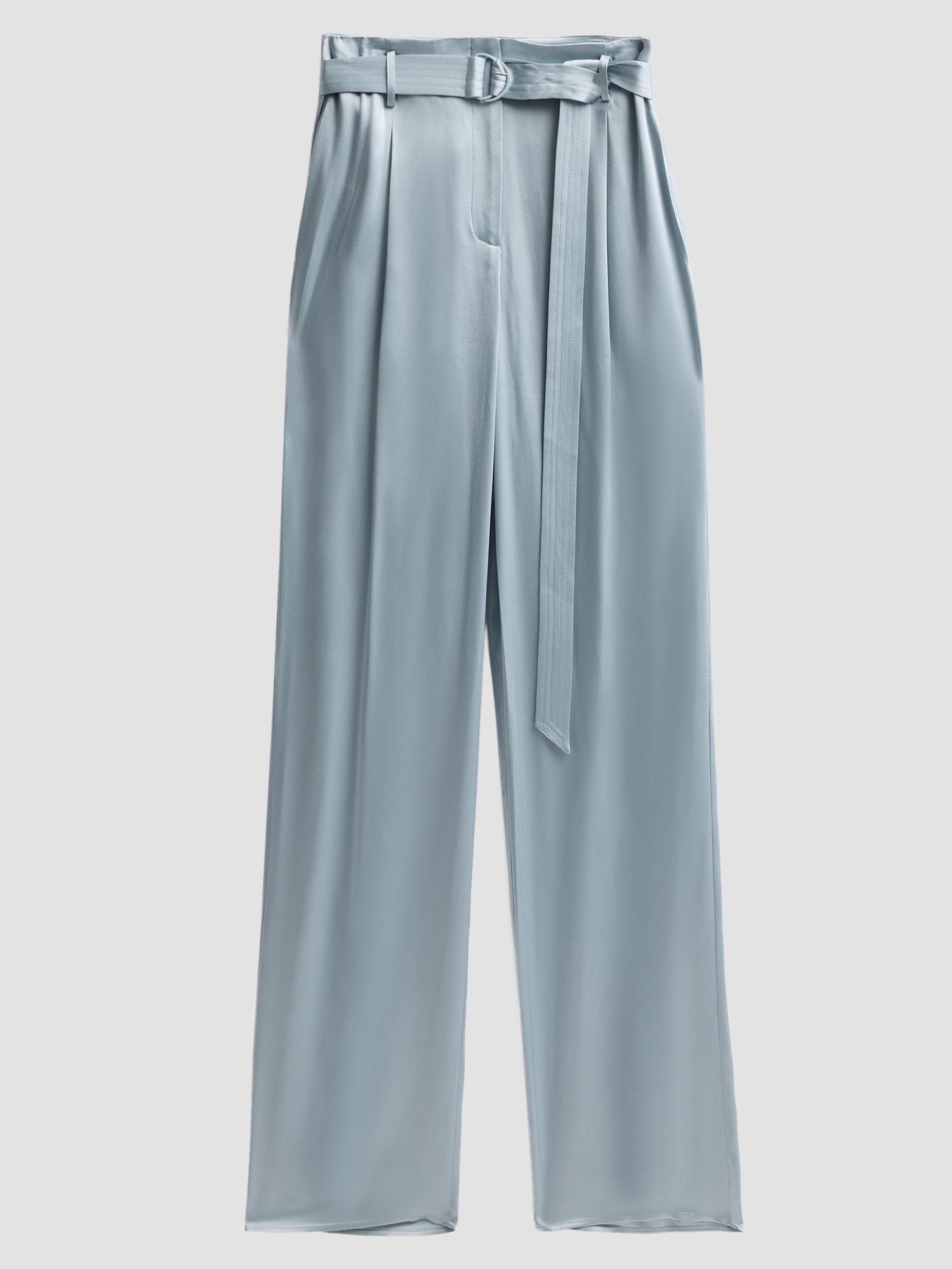 LaPointe Women's Double-Faced Satin Straight-Leg Belted Pants - Dove