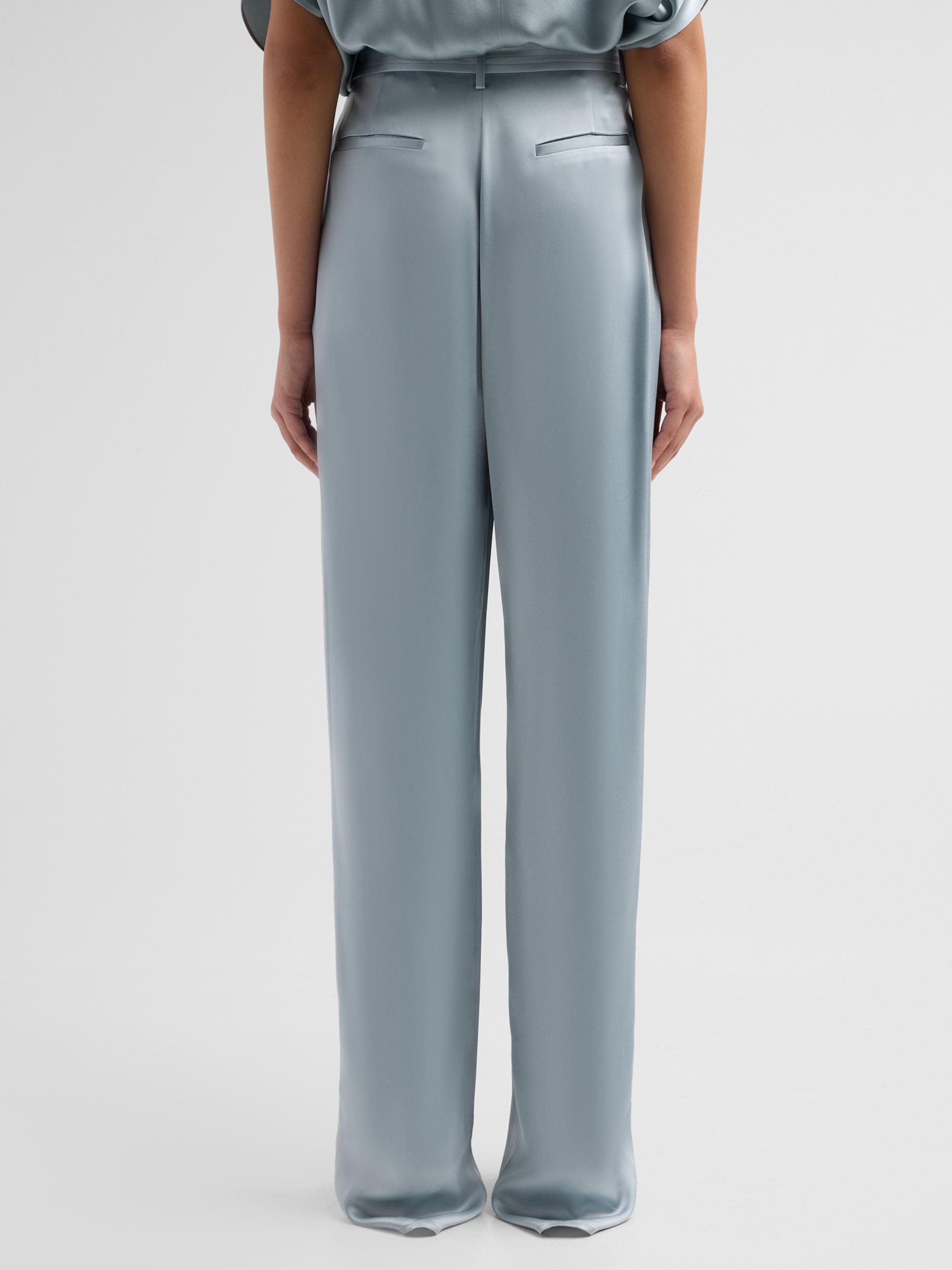 LaPointe Women's Double-Faced Satin Straight-Leg Belted Pants - Dove | Thumbnail 3