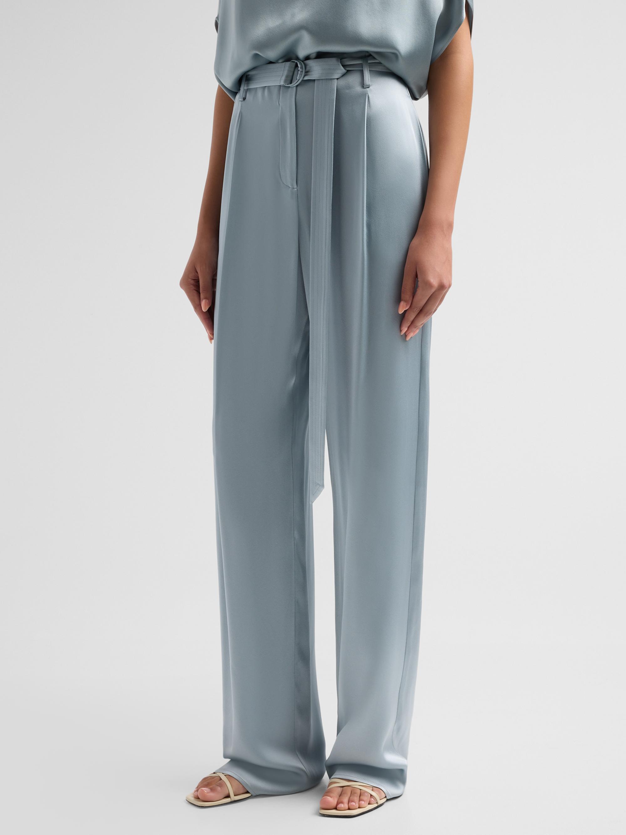 LaPointe Women's Double-Faced Satin Straight-Leg Belted Pants - Dove | Thumbnail 4