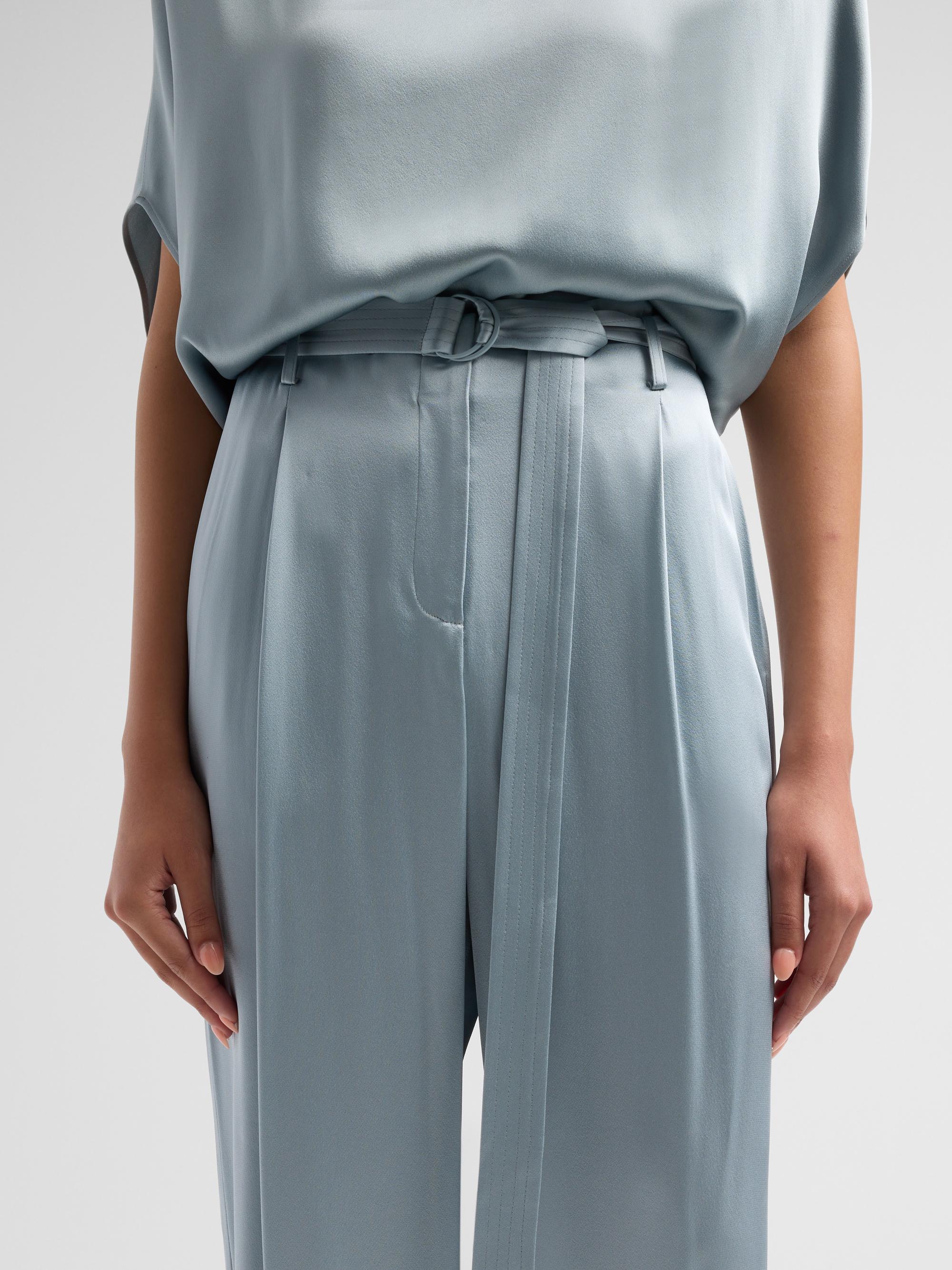 LaPointe Women's Double-Faced Satin Straight-Leg Belted Pants - Dove | Thumbnail 5