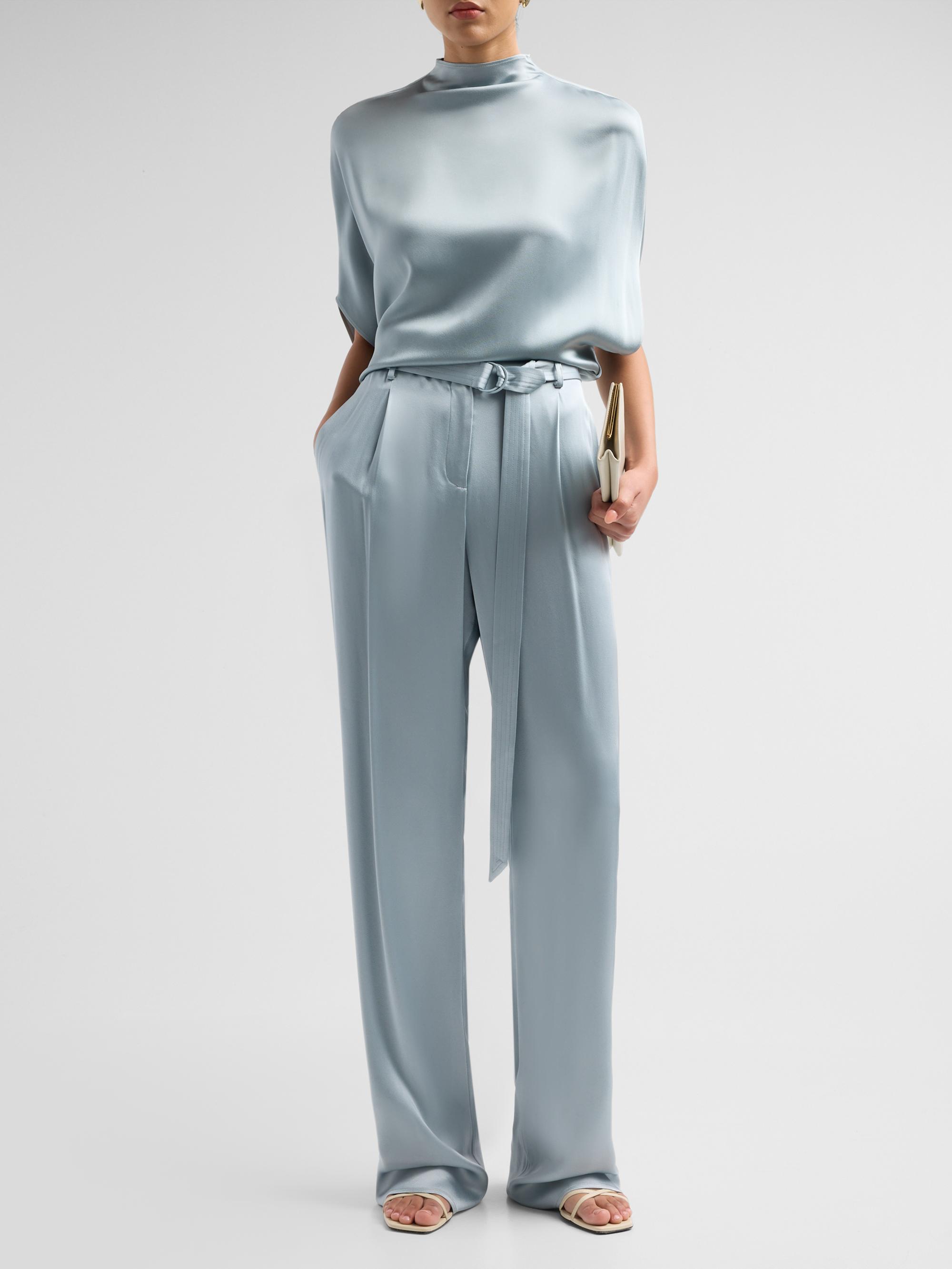 LaPointe Women's Double-Faced Satin Straight-Leg Belted Pants - Dove | Thumbnail 2