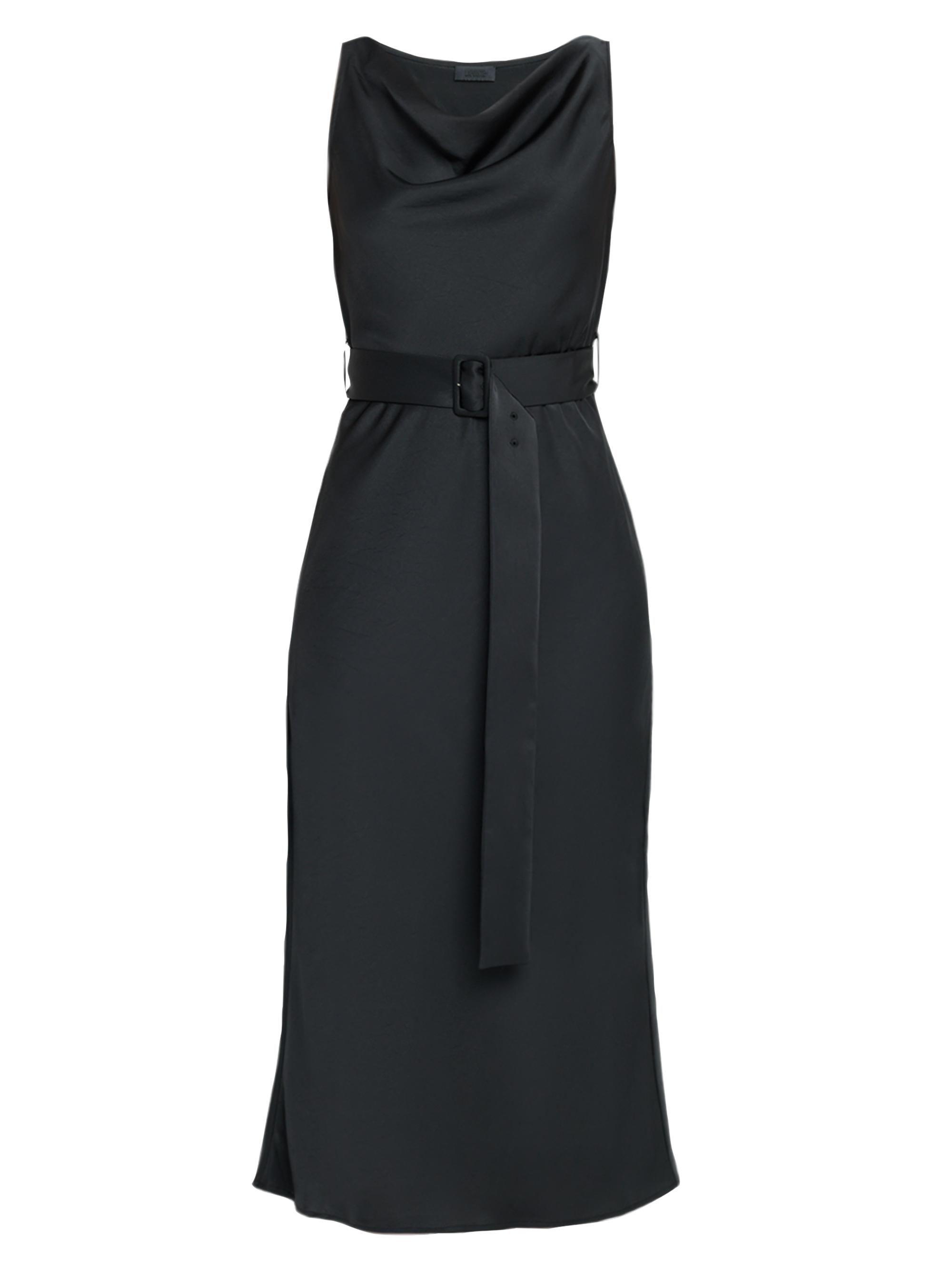 LaPointe Women's Satin Belted Midi-Dress - Black