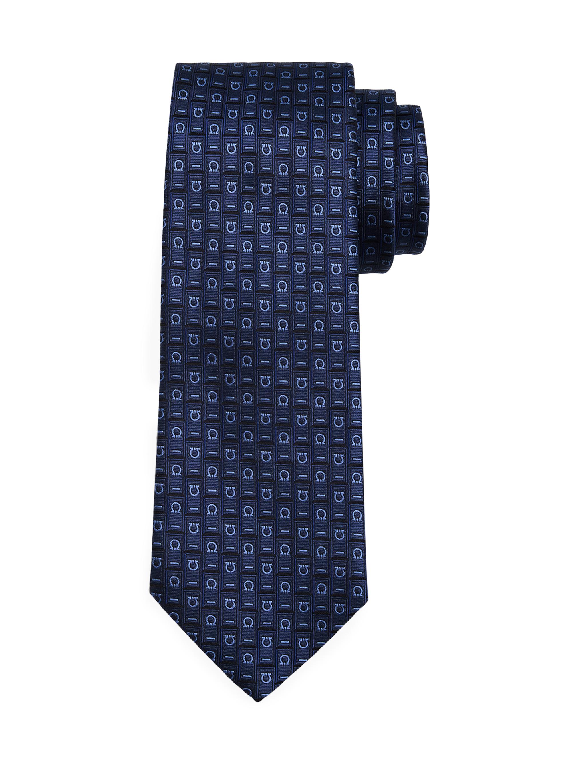 FERRAGAMO Men's Jacquard Gancini Silk Tie - Blue