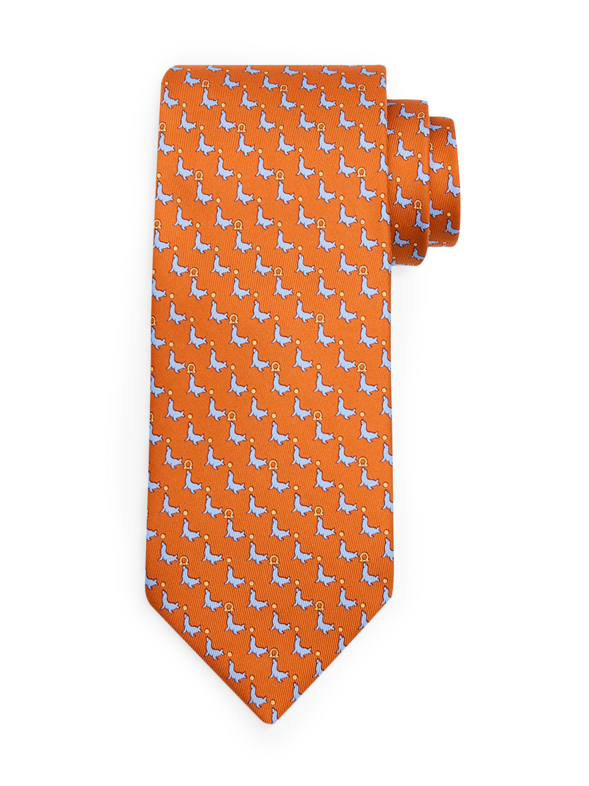 FERRAGAMO Men's Silk Seal & Gancini Logo Tie - Orange