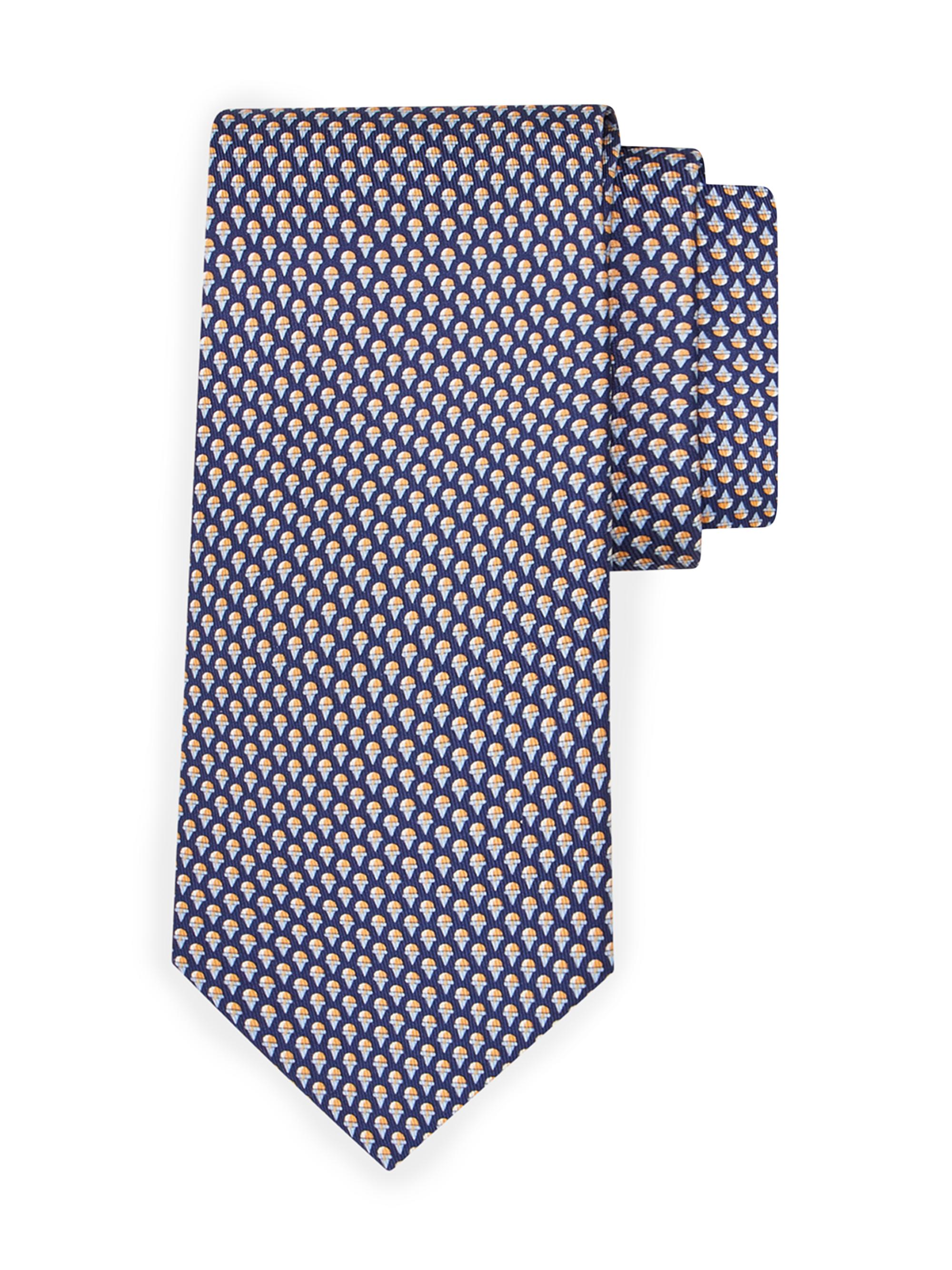FERRAGAMO Men's Micro Ice Cream Pattern Silk Tie - Blue