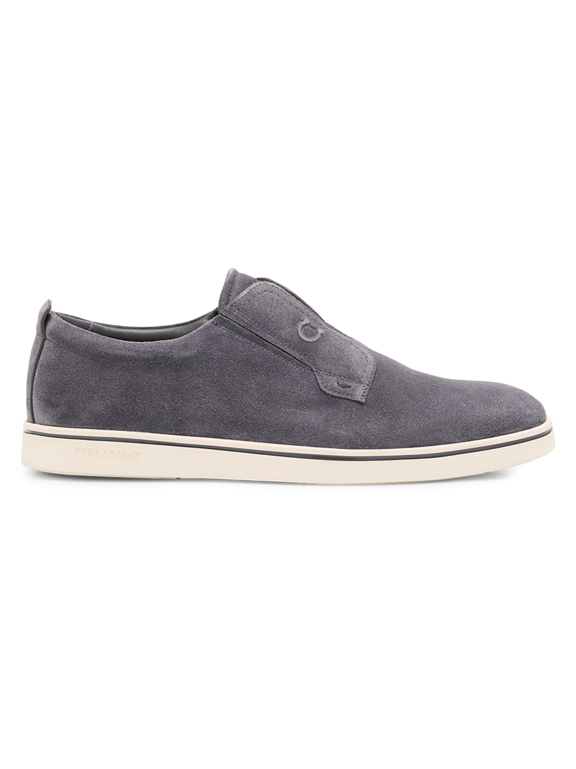 FERRAGAMO Men's Alfie Suede Gancini-Stamp Low-Top Sneakers - Blue