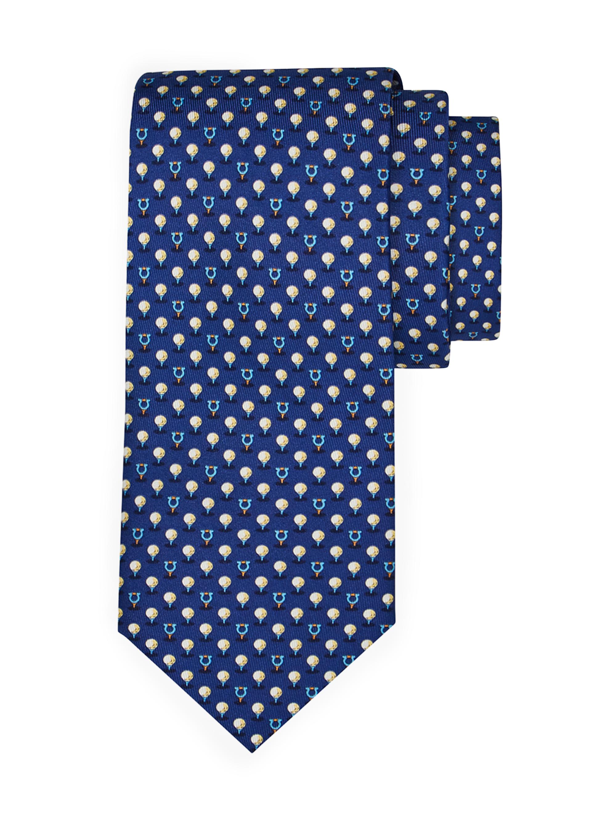 FERRAGAMO Men's Silk Jacquard Golf Tee Tie - Blue