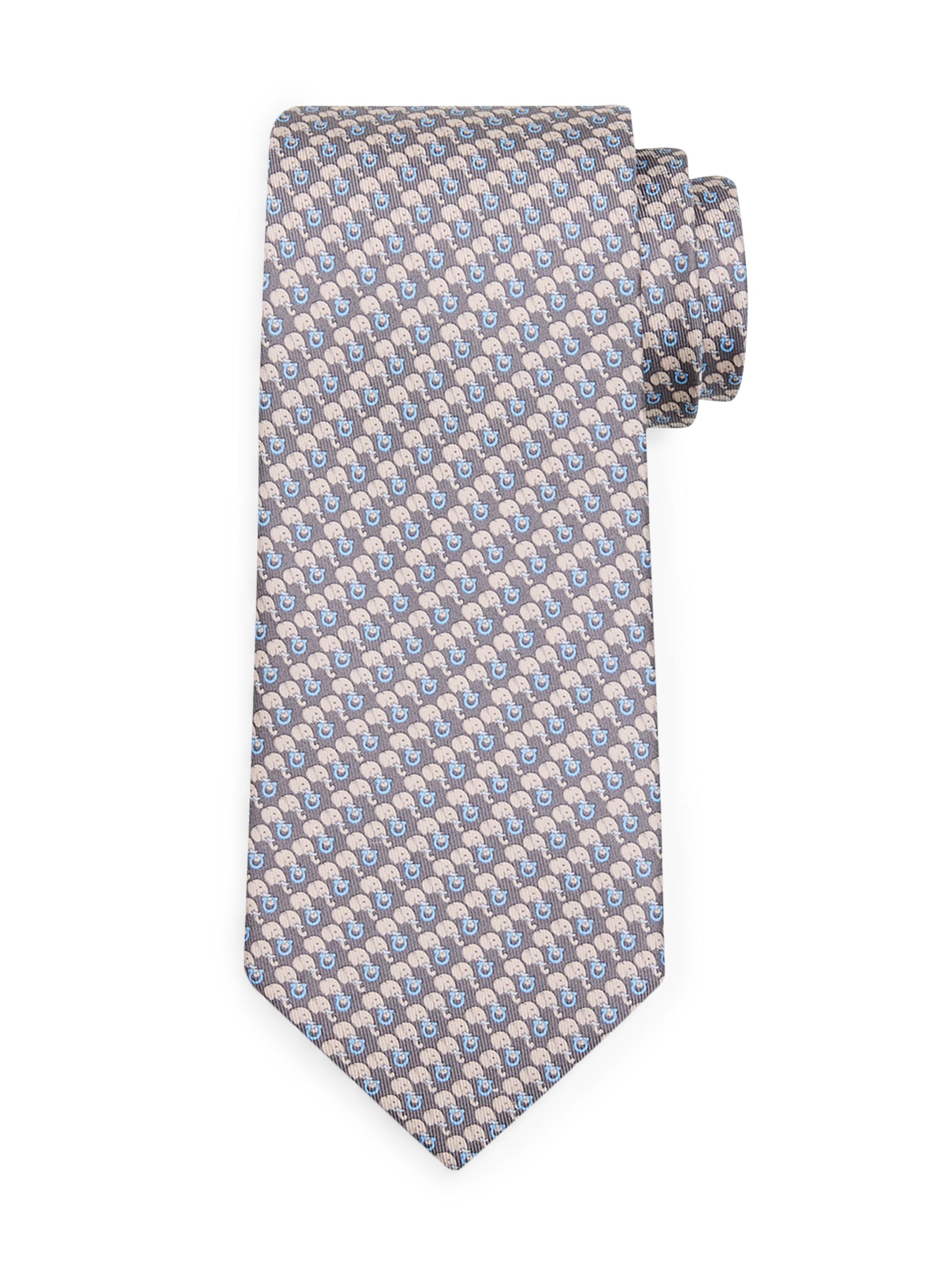 FERRAGAMO Men's Gancini & Elephant Silk Tie - Grey