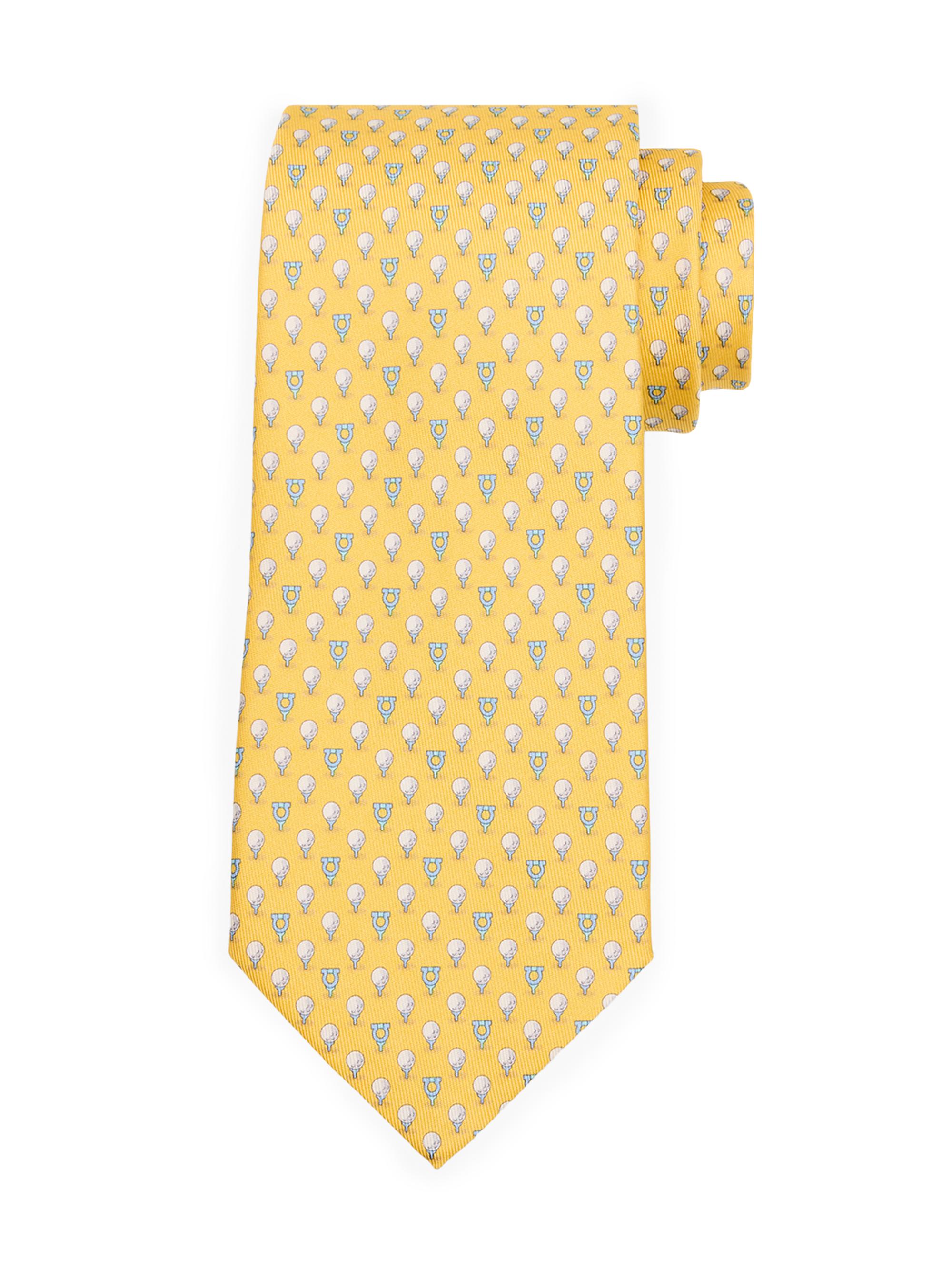 FERRAGAMO Men's Silk Jacquard Golf Ball Tie - Yellow