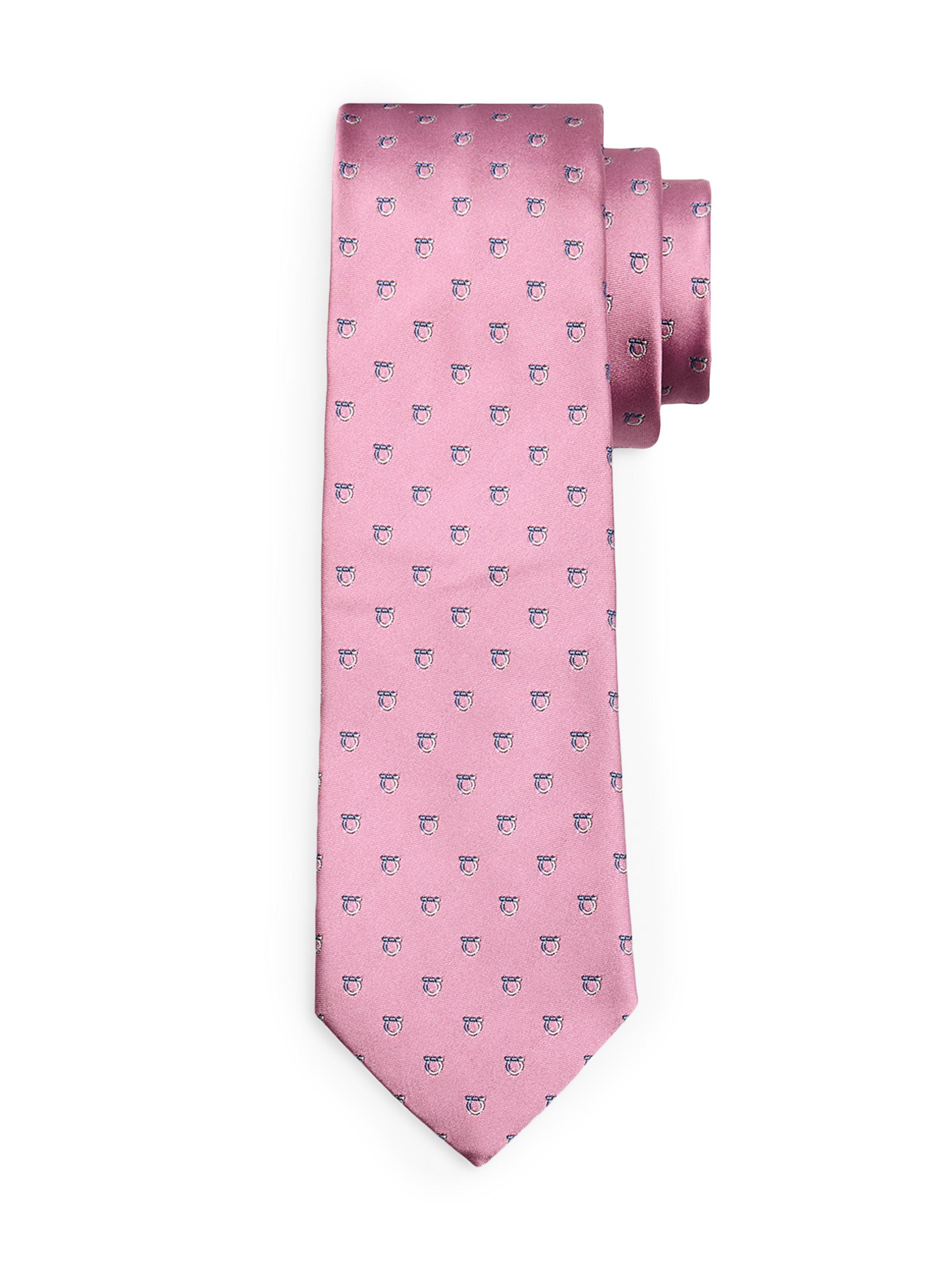 FERRAGAMO Men's Silk Jacquard Gancini Tie - Pink