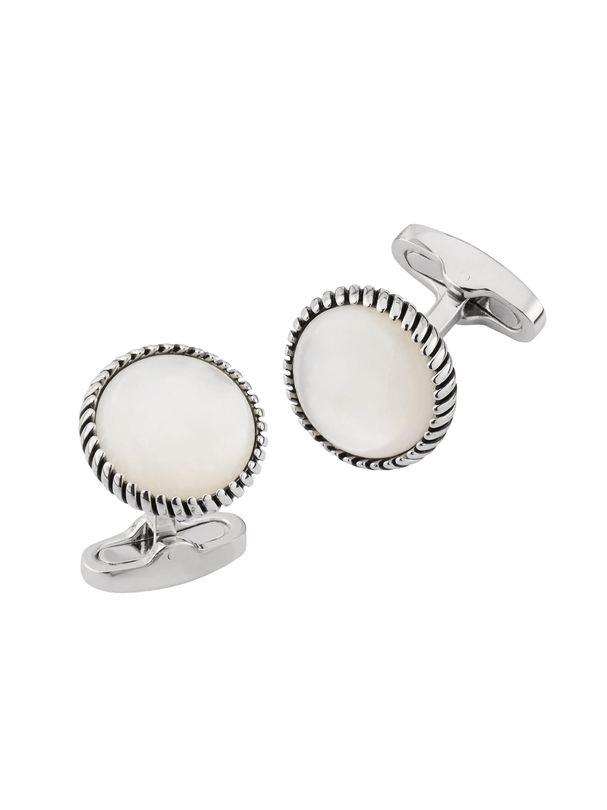 Link Up Men's Round Mother Of Pearl Rope Border Cufflinks - White