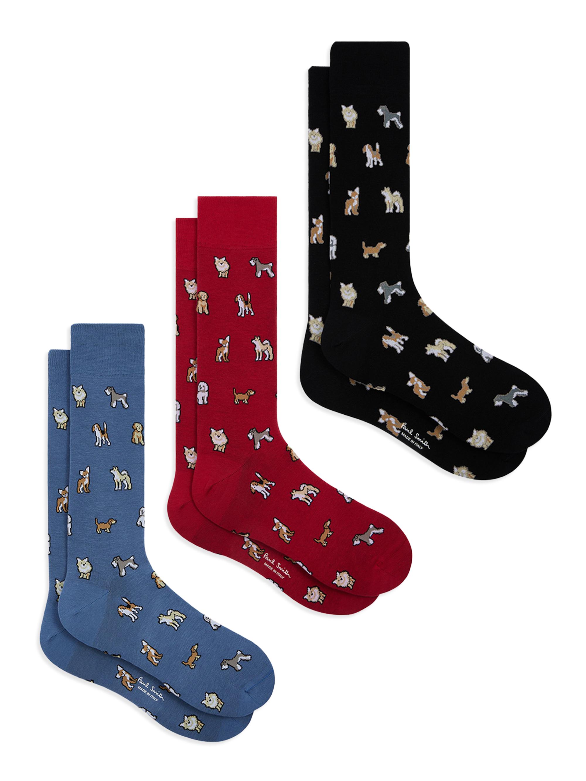 Paul Smith Men's Kyoto Dog-Print Crew Socks 3-Pack