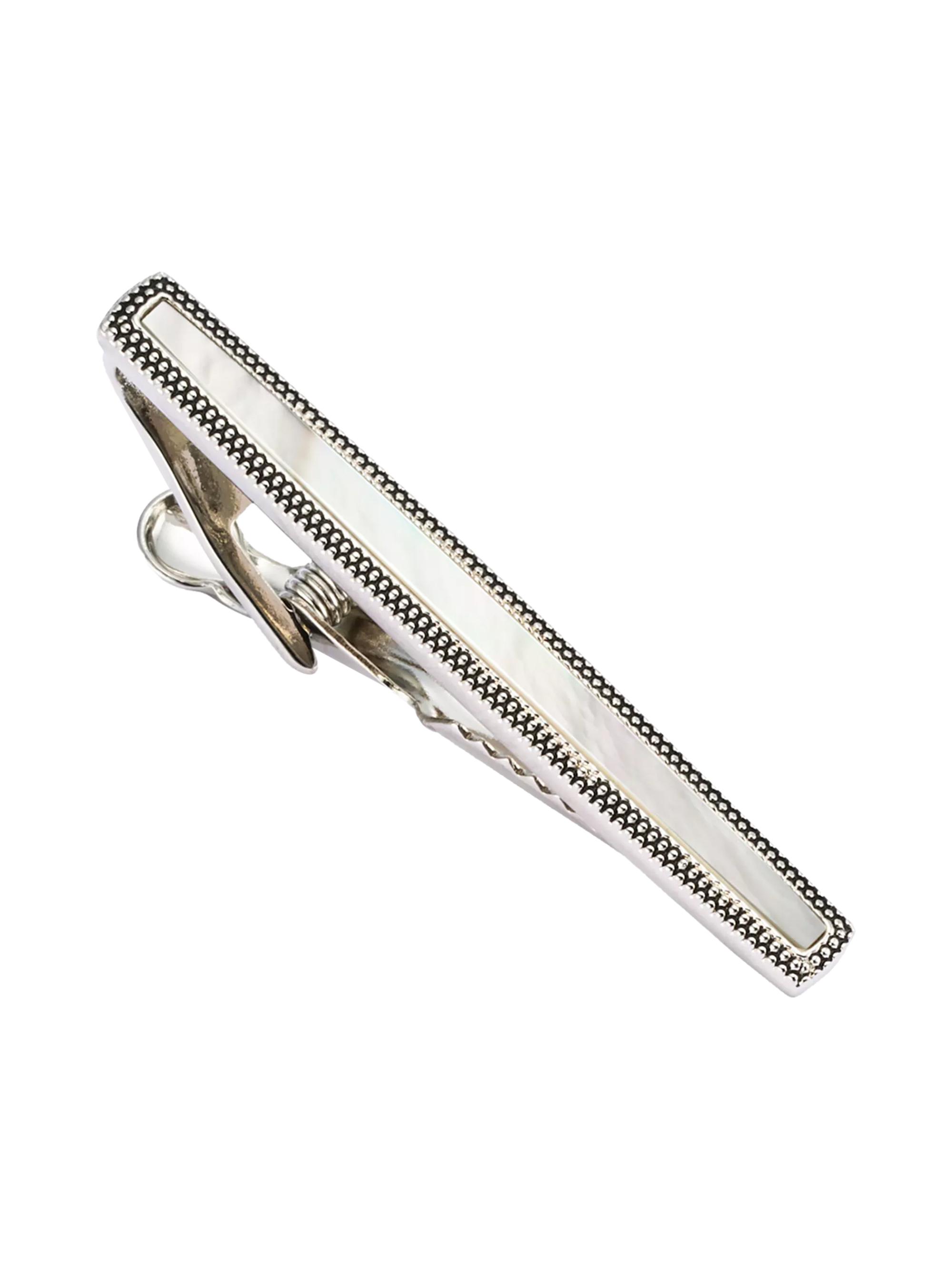 Link Up Men's Mother Of Pearl Dotted Frame Tie Bar - White