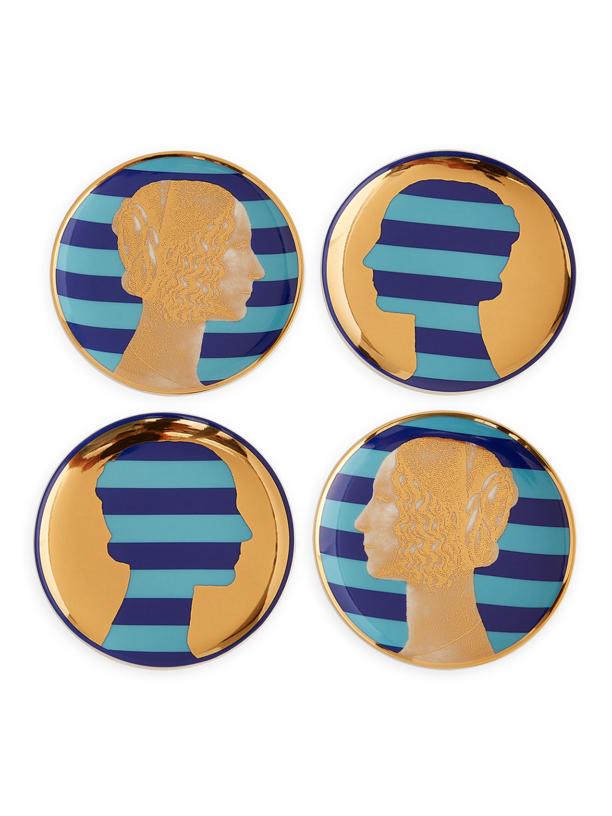 Jonathan Adler Renaissance Coasters 4-Piece Set - Blue Gold White