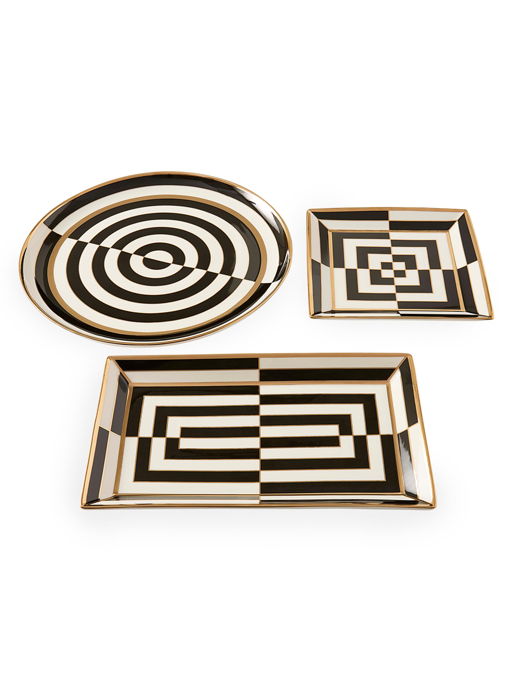 Jonathan Adler Op Art Round Serving Tray - Black White