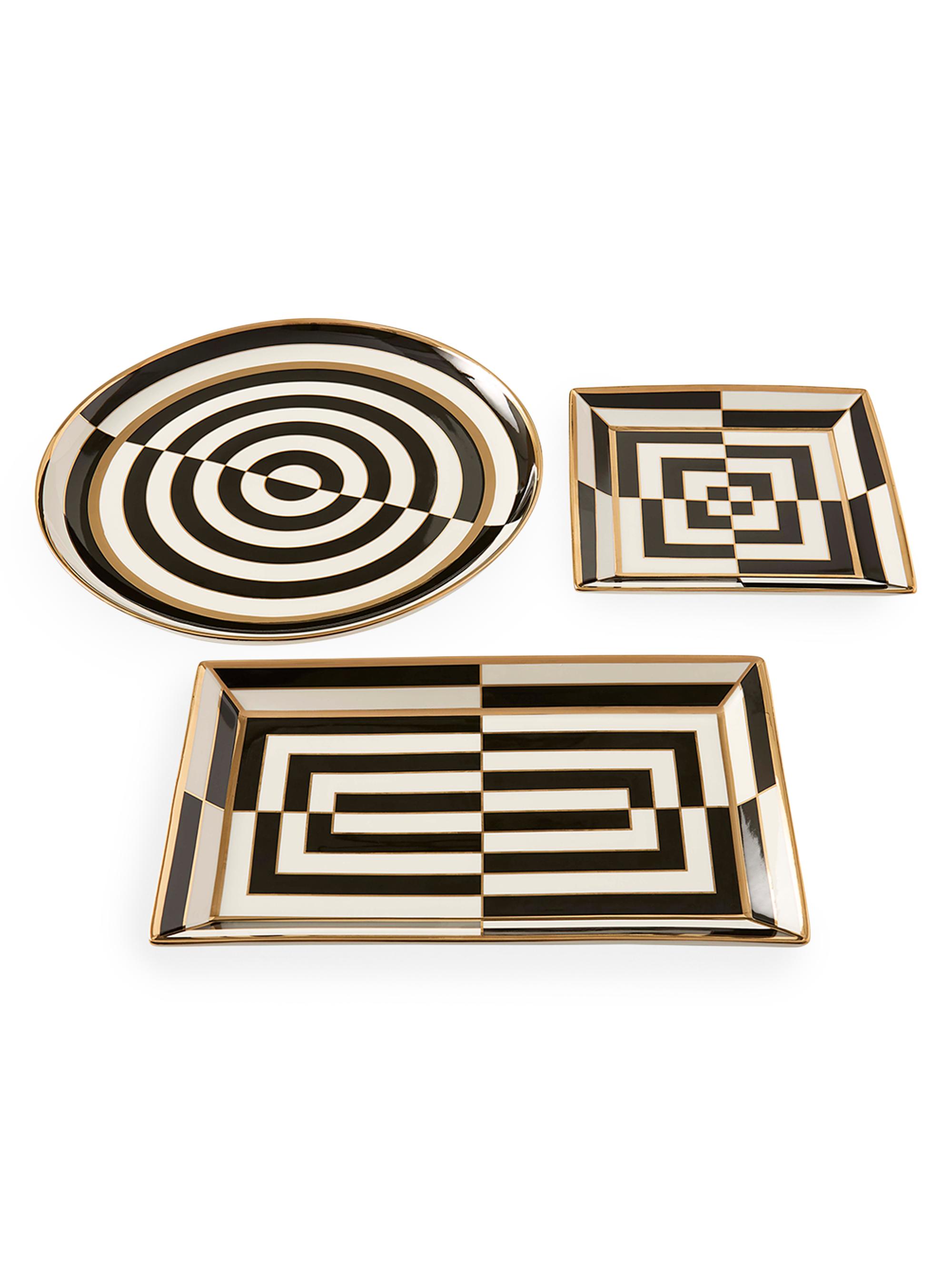Jonathan Adler Op Art Square Serving Tray - Black White