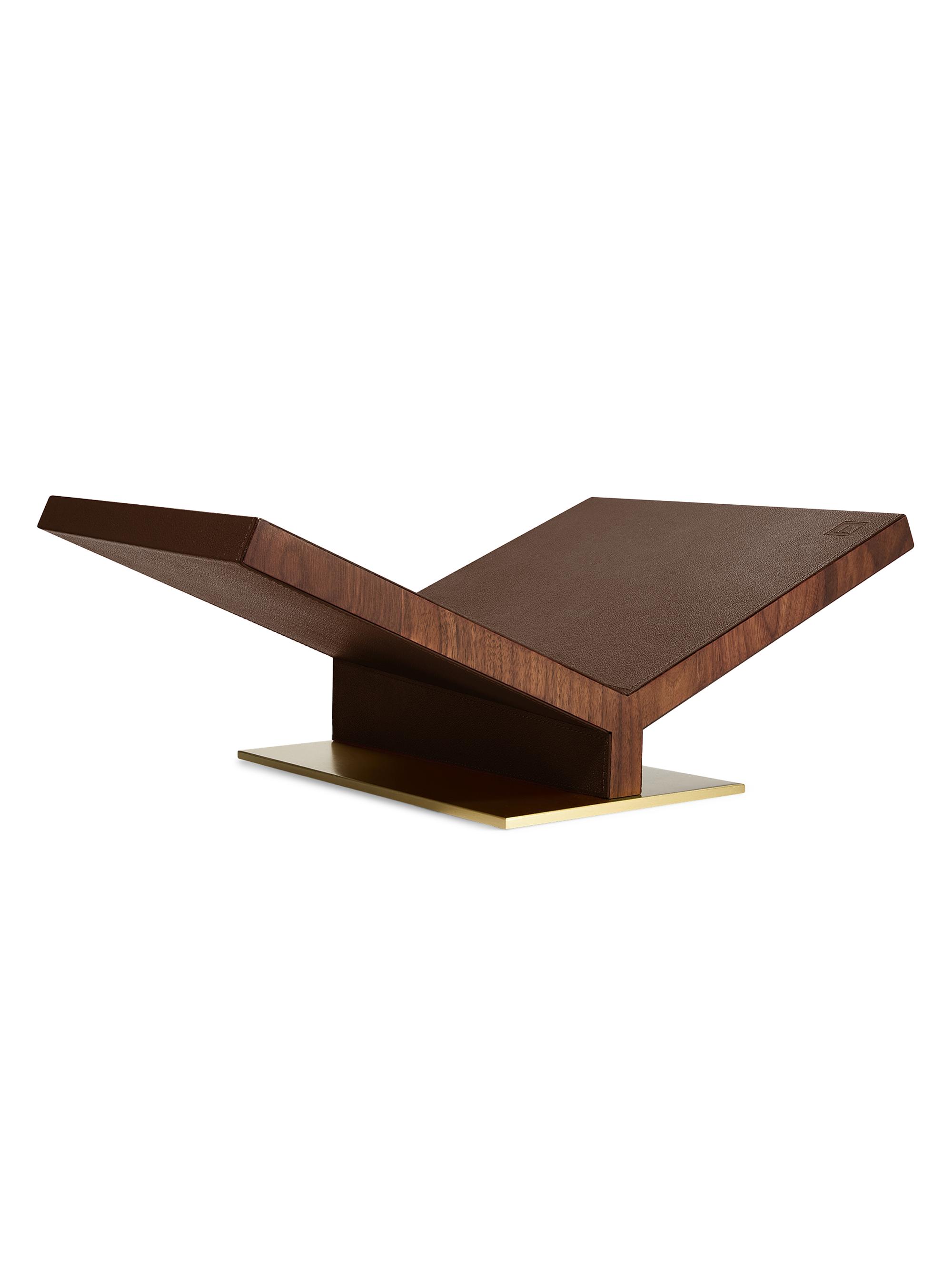 Classic Collector Walnut Wood & Leather Bookstand - Brown