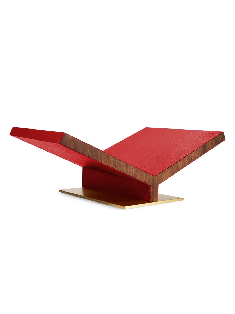 Assouline Walnut-leather Classic Collector Bookstand In Red