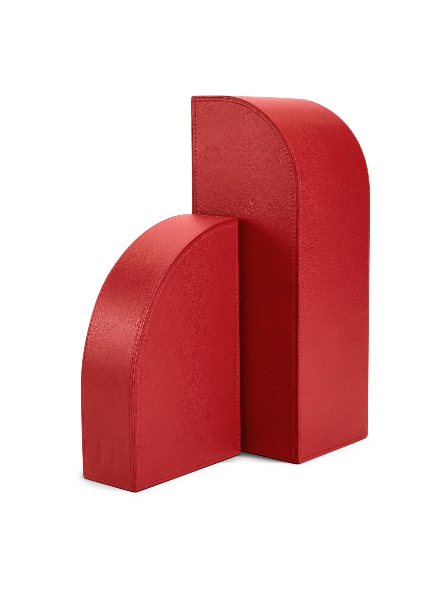 Assouline Library Cubist Leather Bookends In Red