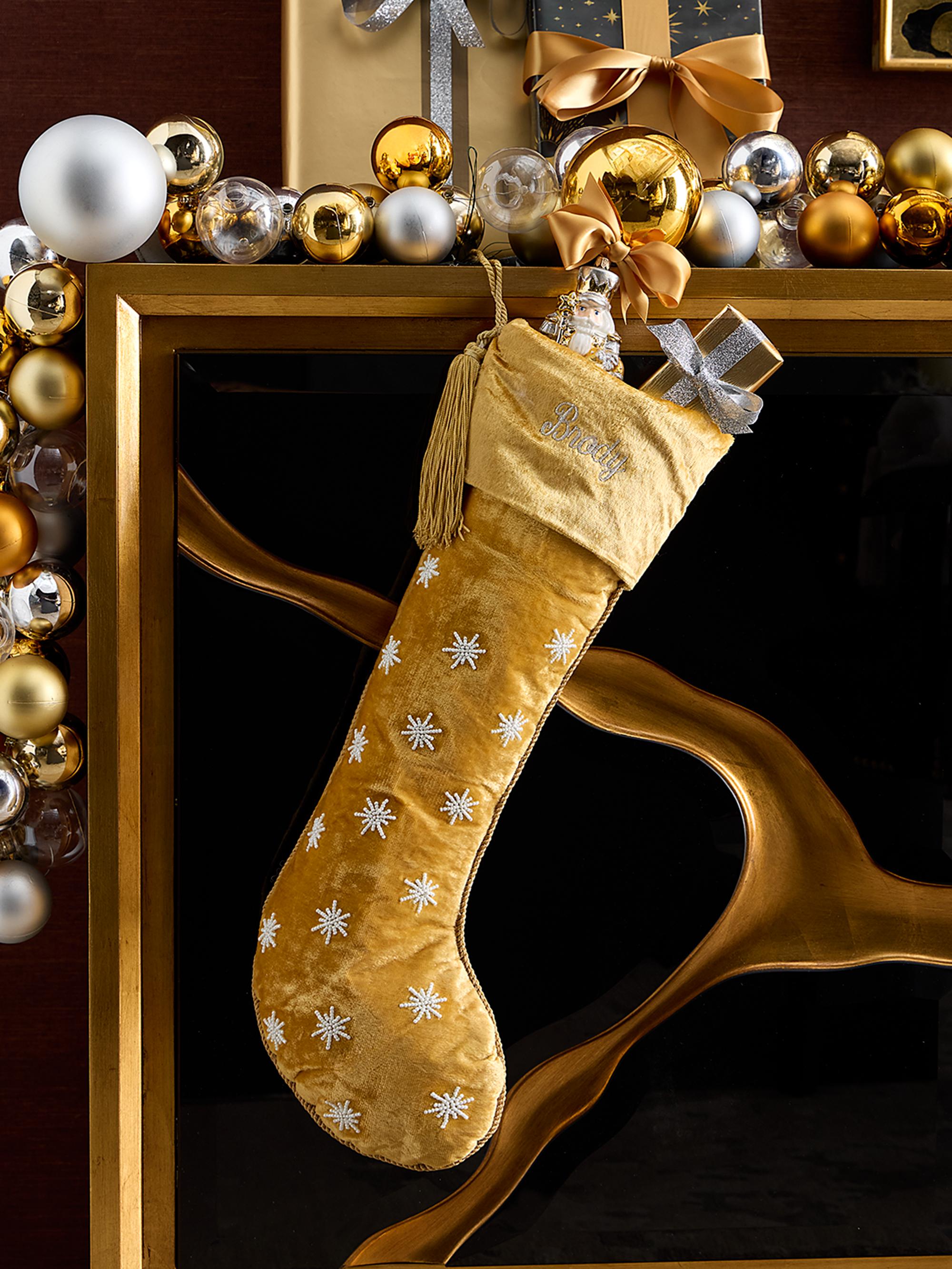 Sudha Pennathur Beaded Snowflakes Velvet Holiday Stocking