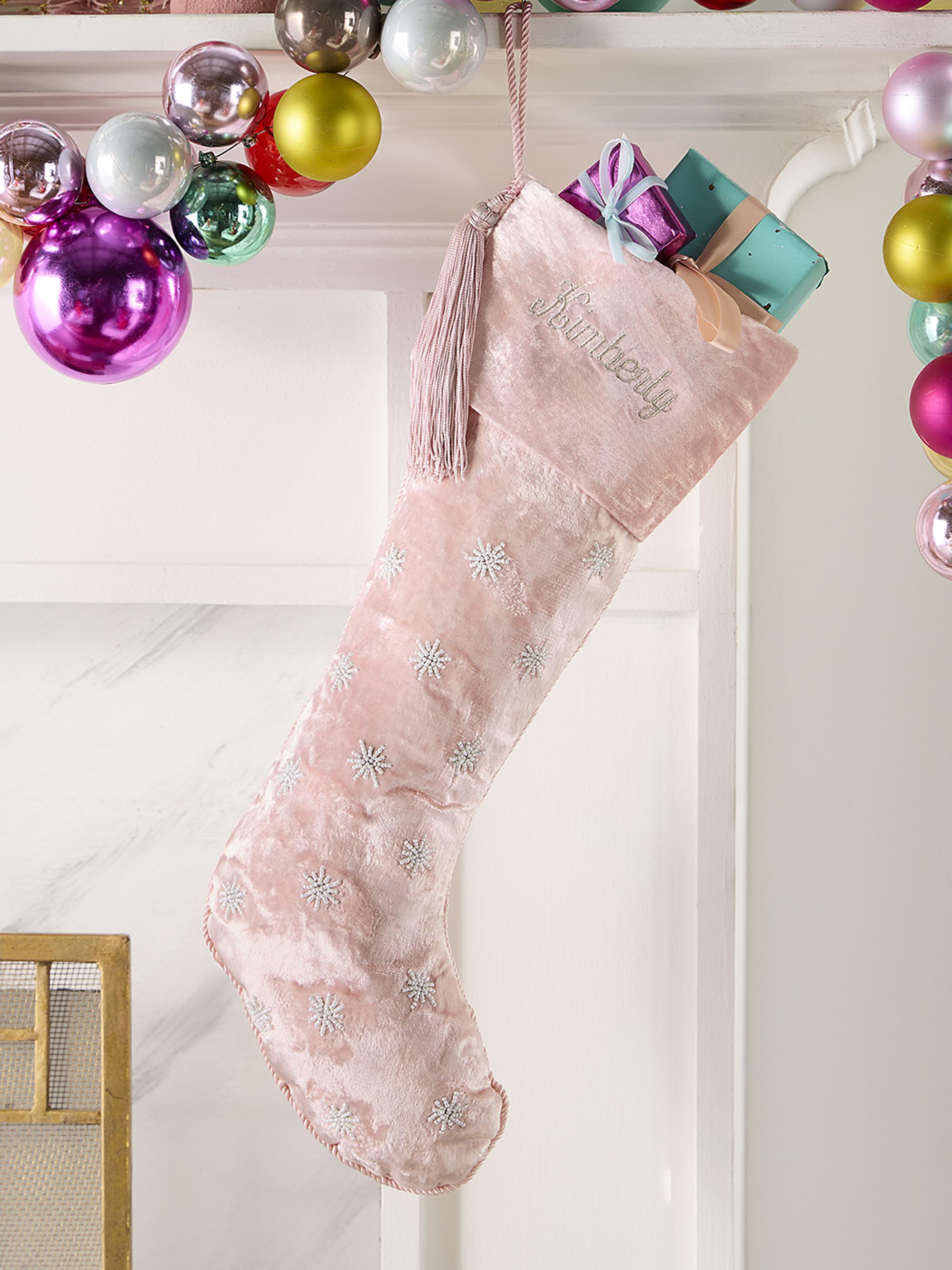 Sudha Pennathur Beaded Snowflakes Velvet Holiday Stocking