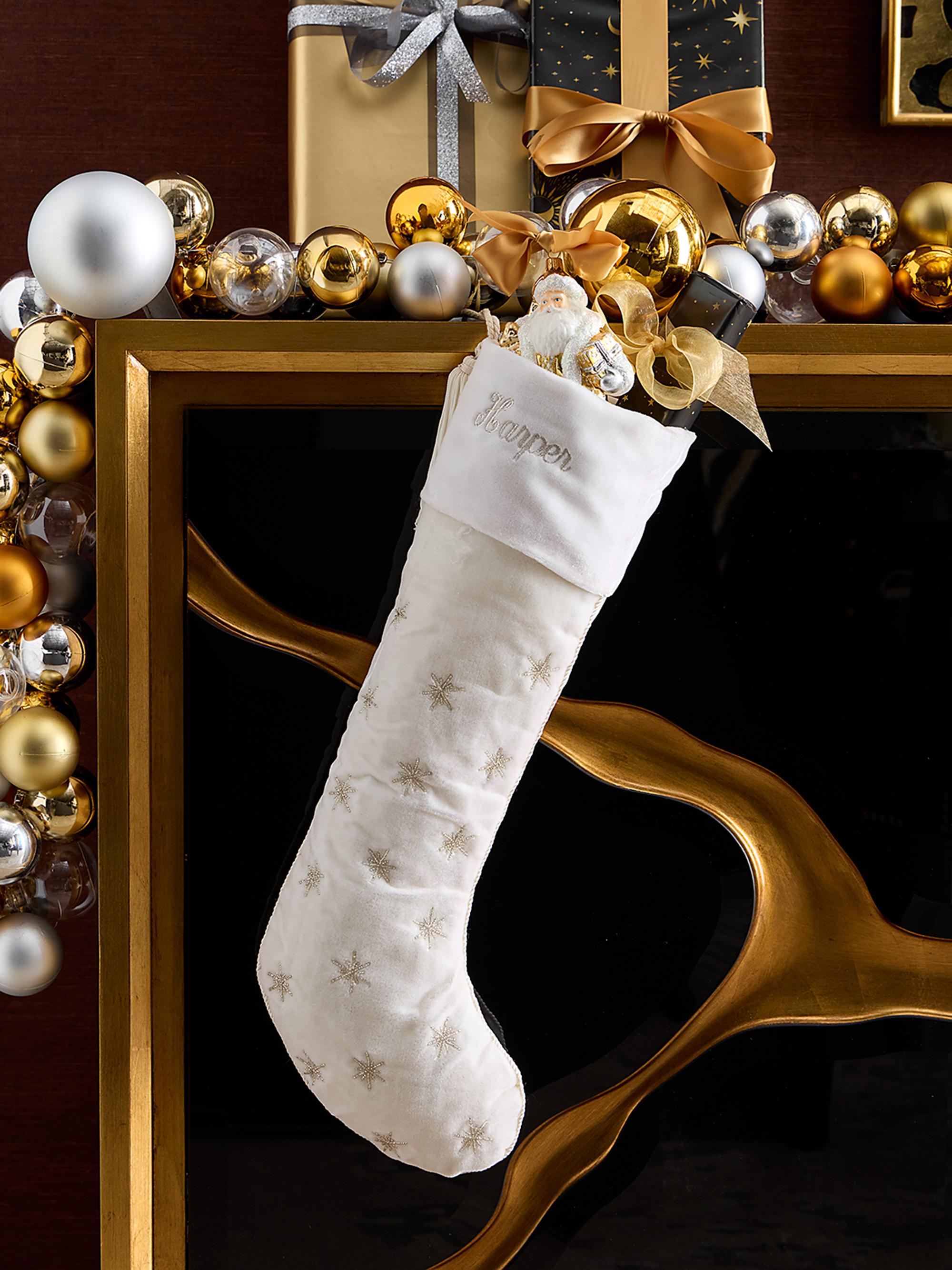 Sudha Pennathur Beaded Snowflakes Velvet Holiday Stocking