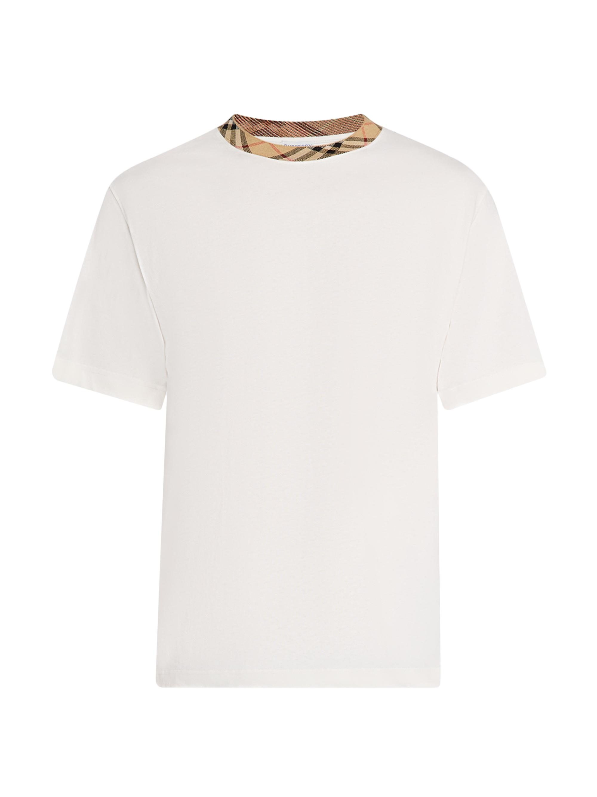 Burberry Men's Check-Trim Cotton Crewneck T-Shirt - White
