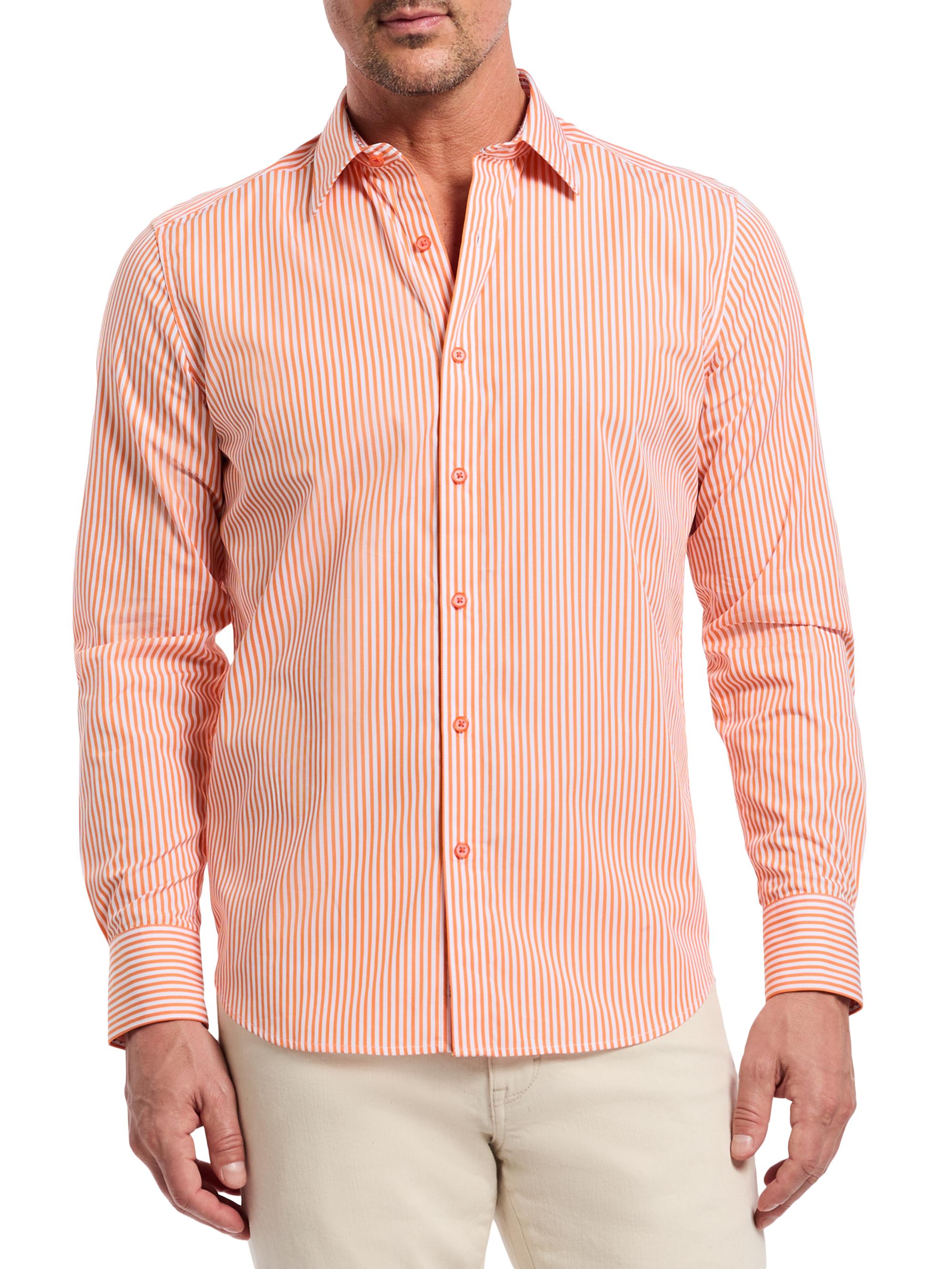 Robert Graham Men's Greenwich Striped Cotton Shirt - Orange