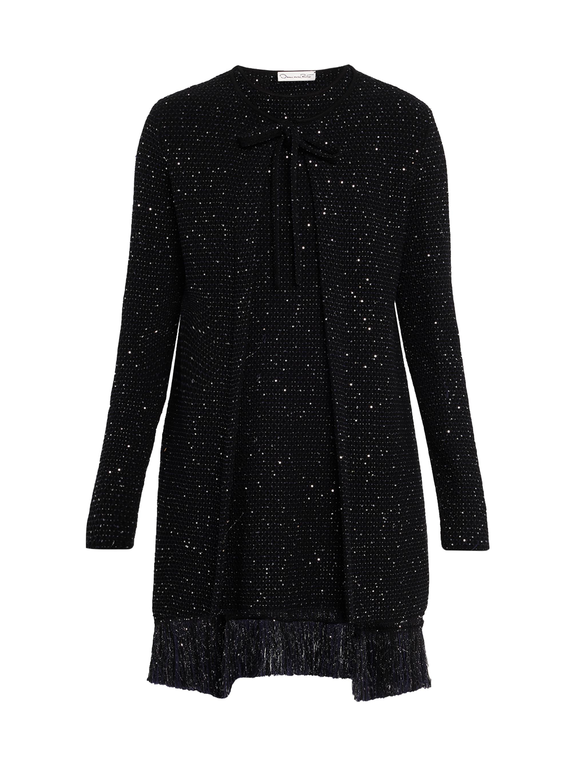 Oscar de la Renta Women's Textured Paillette Tweed Fringe Jacket - Black